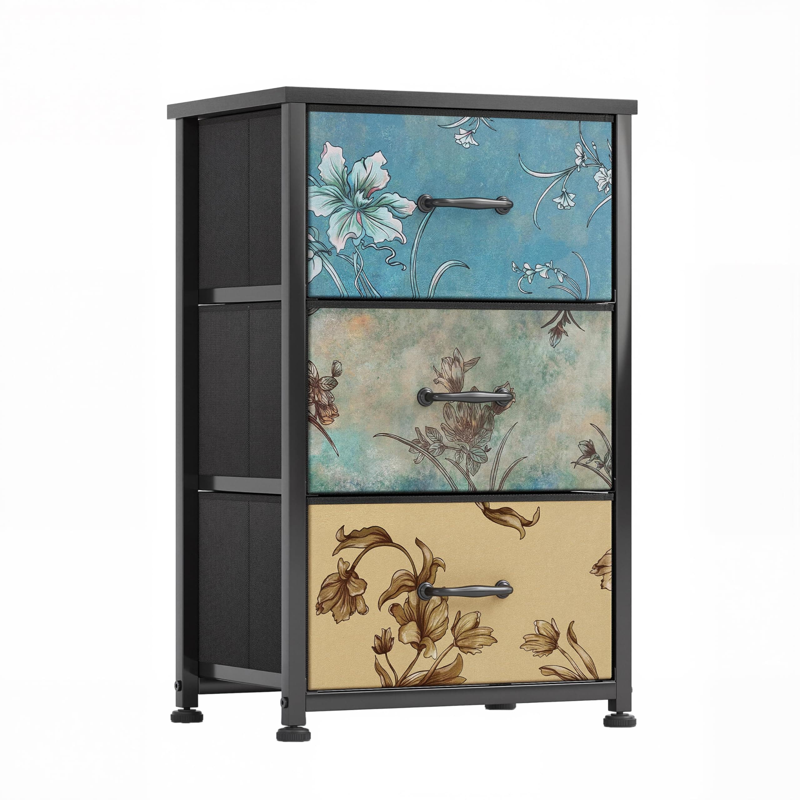 Mexin Dresser for Bedroom, Fabric Dresser with 3 Drawers, Metal Frame, Nightstand Bedside Furniture, Small Chest of Drawers for Living Room