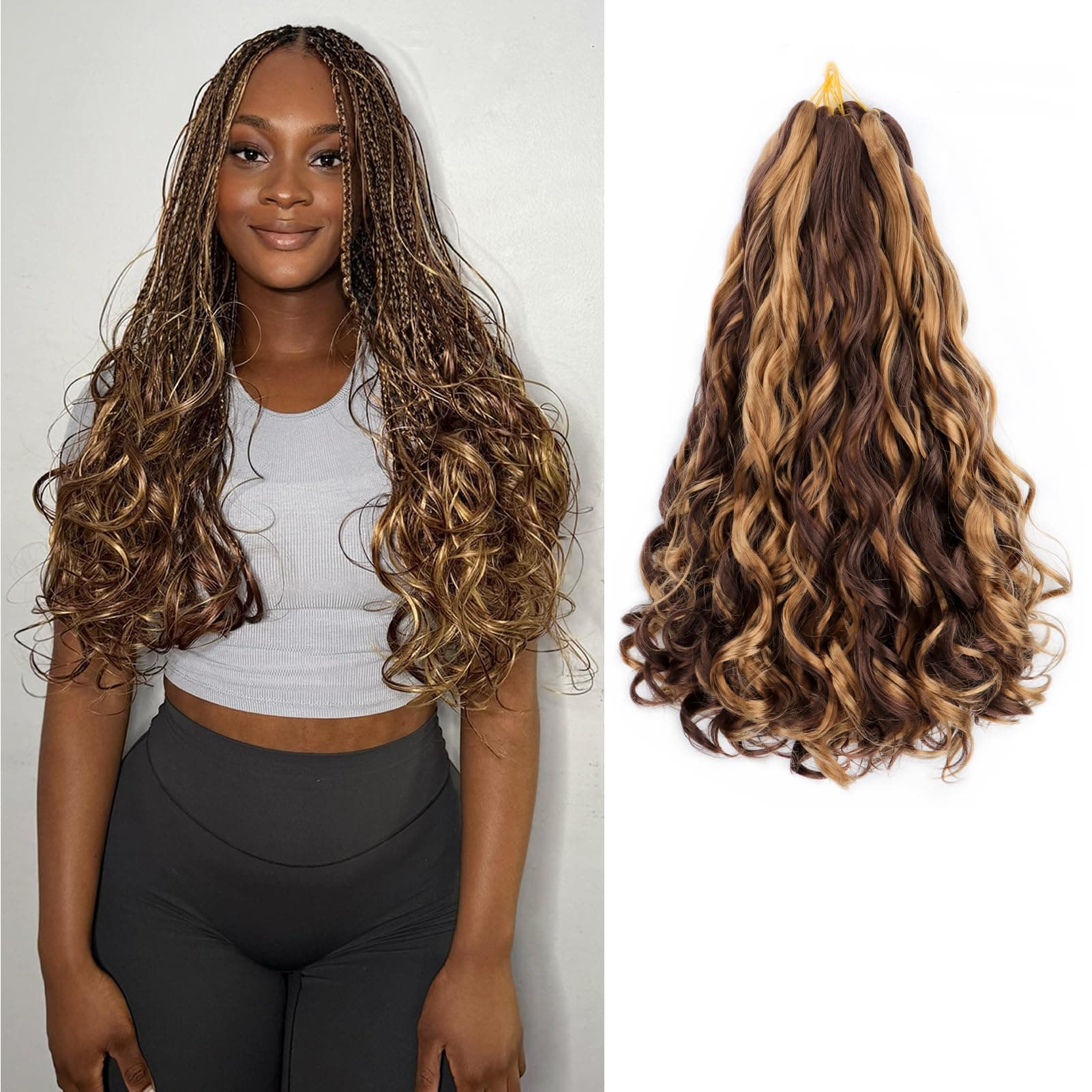 EFFGOCO 16 Inch French Curls Braiding Hair for Crochet Box Braid 8 Packs Loose Curly Braids Extention Spanish Curly Crochet Hair Wavy Crochet Braids Hair Extensions (16 Inch,P27/33)