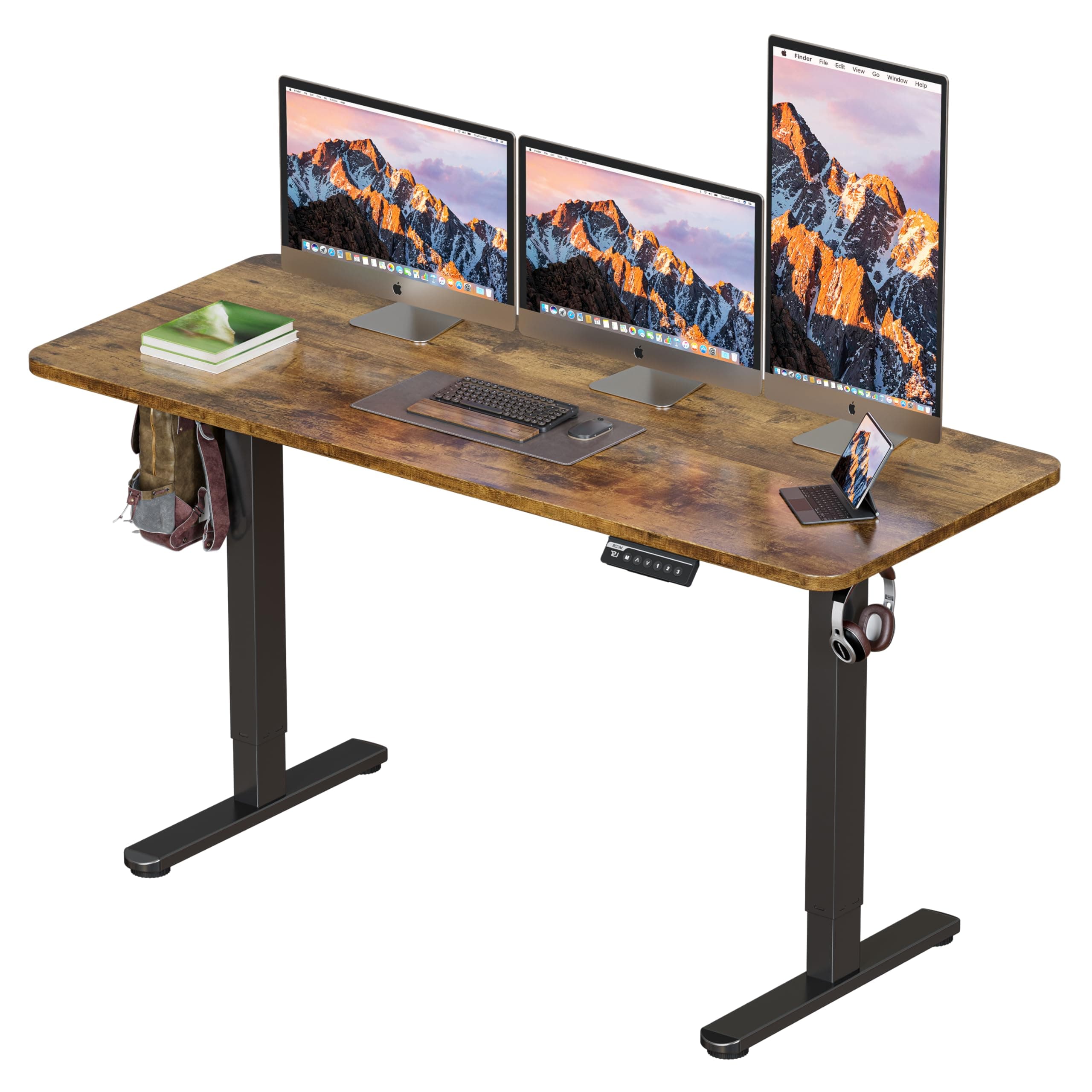 BIZUM Electric Standing Desk 60 x 24 Inch (150x60cm) Computer Desk-Gaming Desk Rustic Brown Home Office Desks Height Adjustable Memory Stand Up Computer Workstation