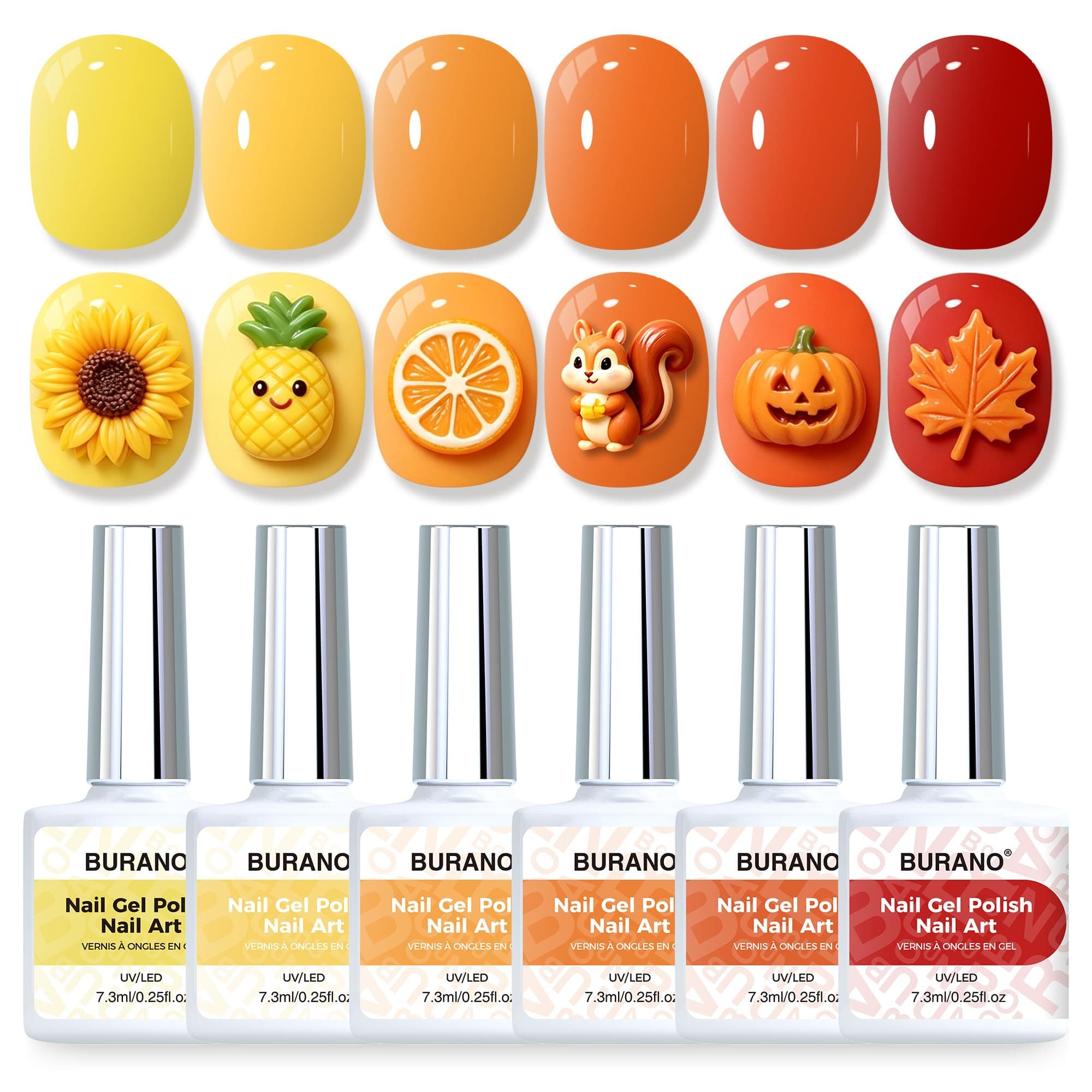 BURANO Fall Orange Neon Yellow Nail Polish Set 6 Pcs Gel Polish Kit