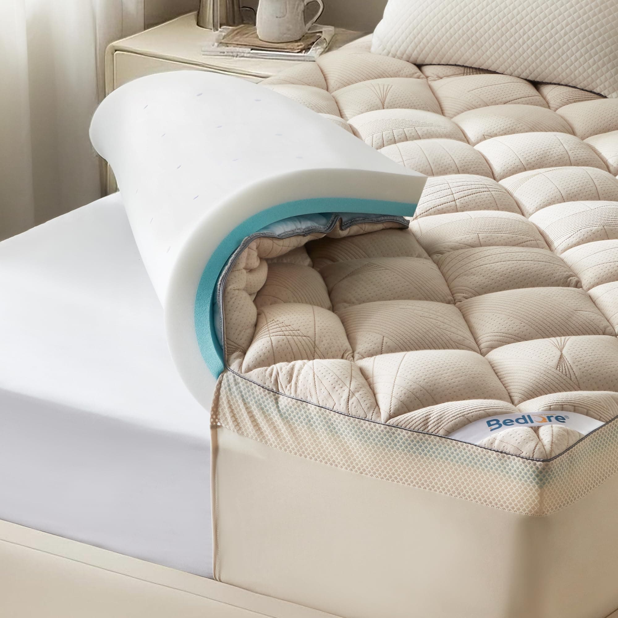 Bedlore 4-Inch Twin XL Mattress Topper for Back Pain - Dual Layer Medium Support (2" Gel Memory Foam + 2" Cooling Fluffy Pillow Top Pad), Breathable & Pressure Relief (Beige)