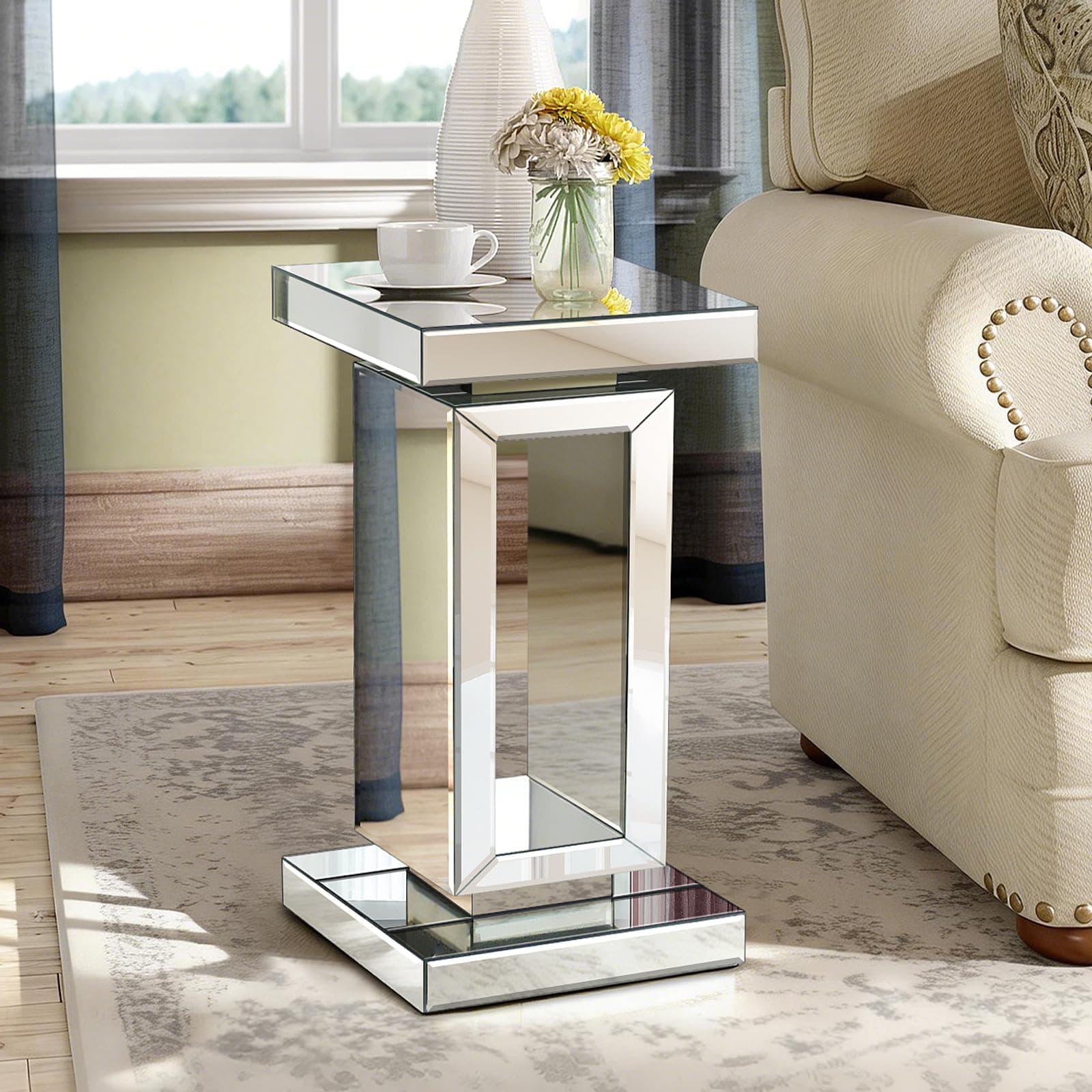 Jesantab Silver Mirrored End Table, Minimalist Side Accent Tables, Small Coffee Table for Living Room, Bedroom, Corner, 11.8"x11.8"x22"