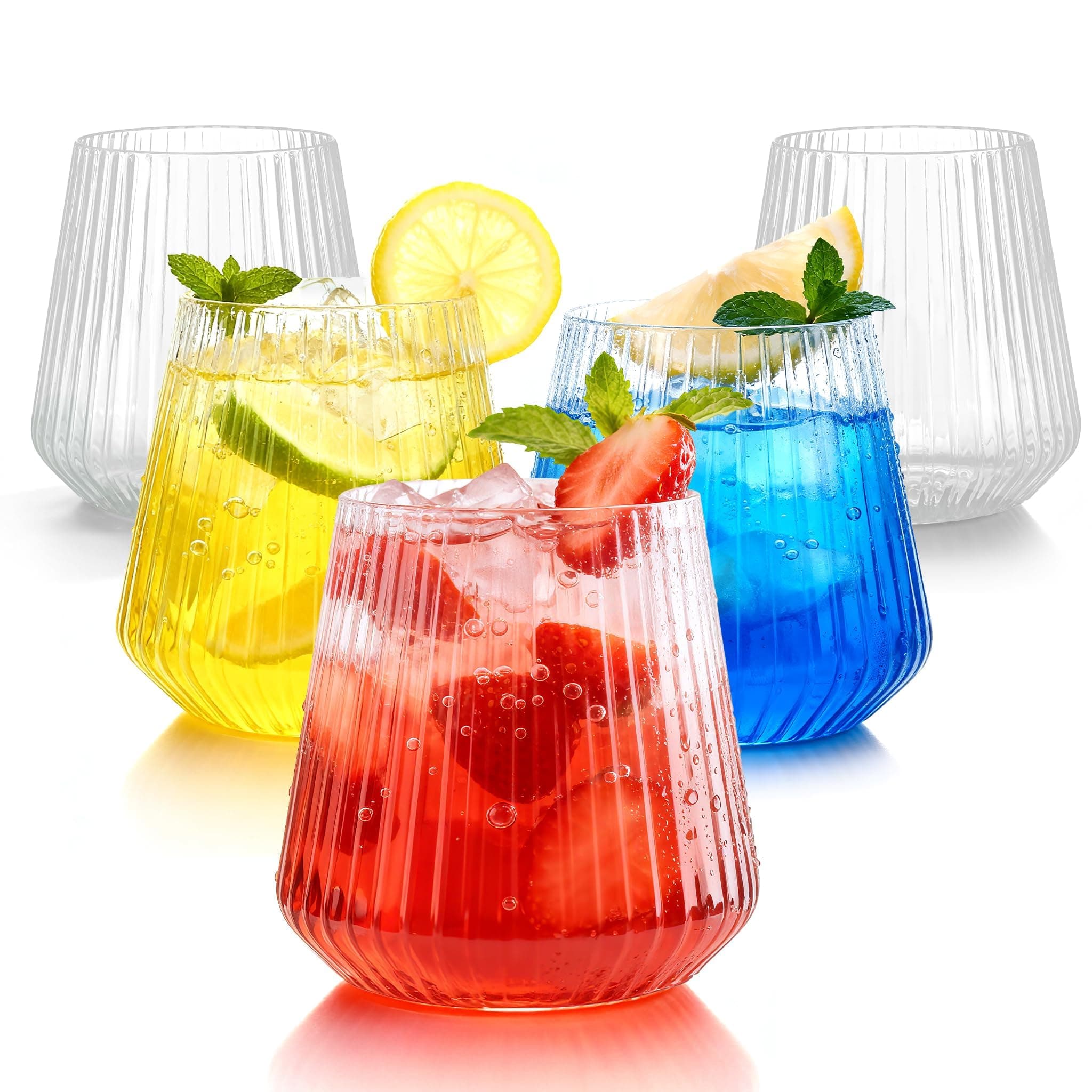 BESTSTAR 36 Pcs 12 oz Plastic Clear Ribbed Wine Glasses, Reusable Champagne Glasses Elegant Whiskey Glasses Ideal for Weddings, Bars