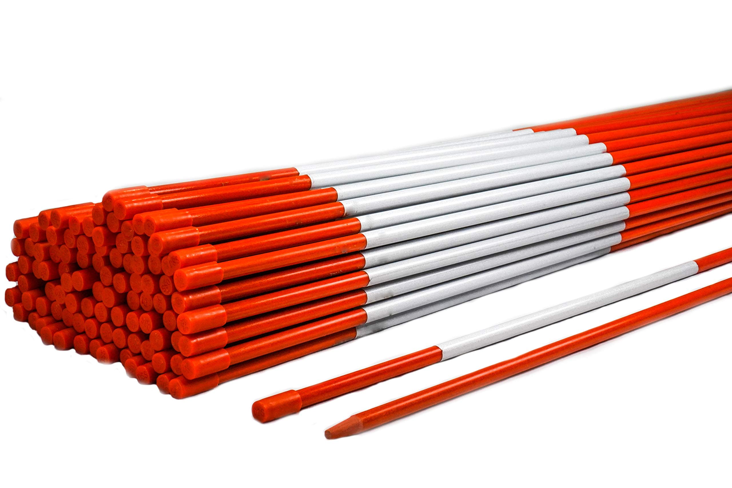 6ft Orange Pro Snow Stakes - 72" x 5/16" Driveway Markers, Pointed Tip, Hy Viz Reflective Tape, Armor Cap (Choose Quantity) (50)
