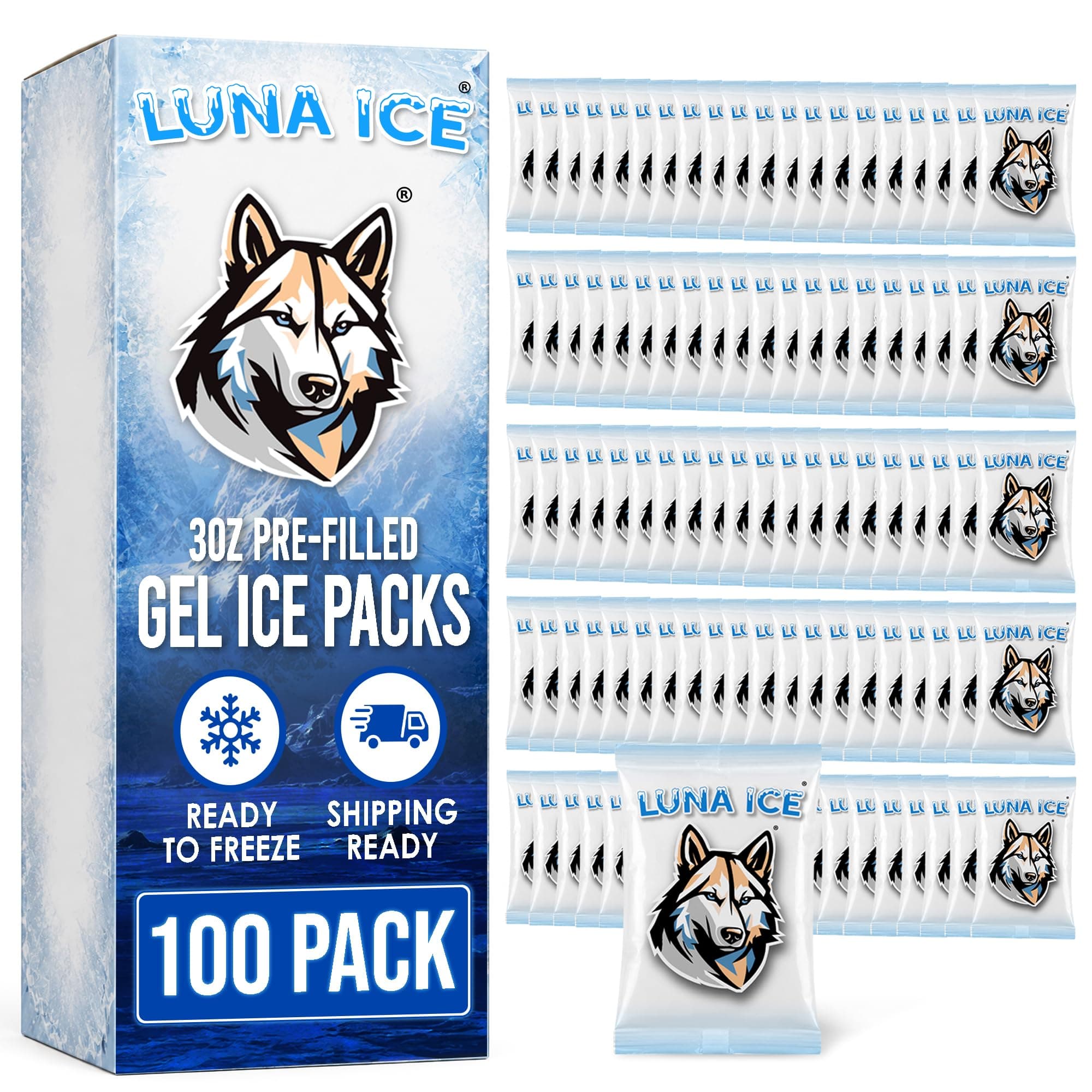 Reusable Gel Freezer Packs for Shipping Food - 3oz Pre-Filled 100 Pack - Long Lasting Dry ice Packs for Frozen Food & Perishables