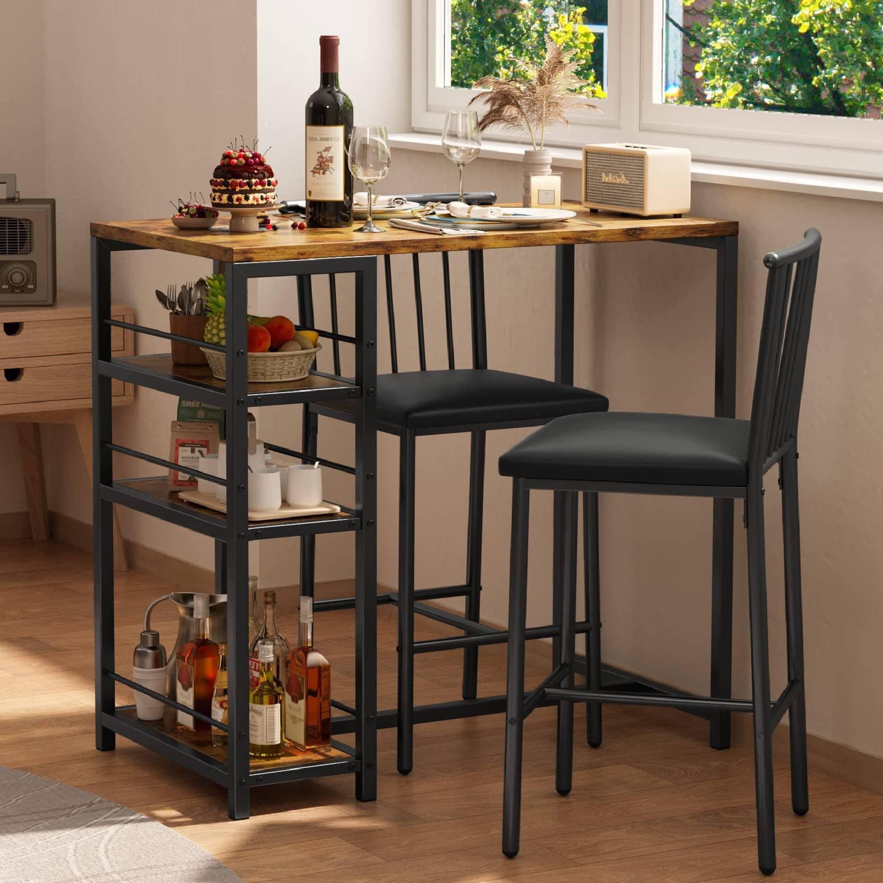 Gizoon Dining Table Set for 2 with 3 Storage Shelves - Retro