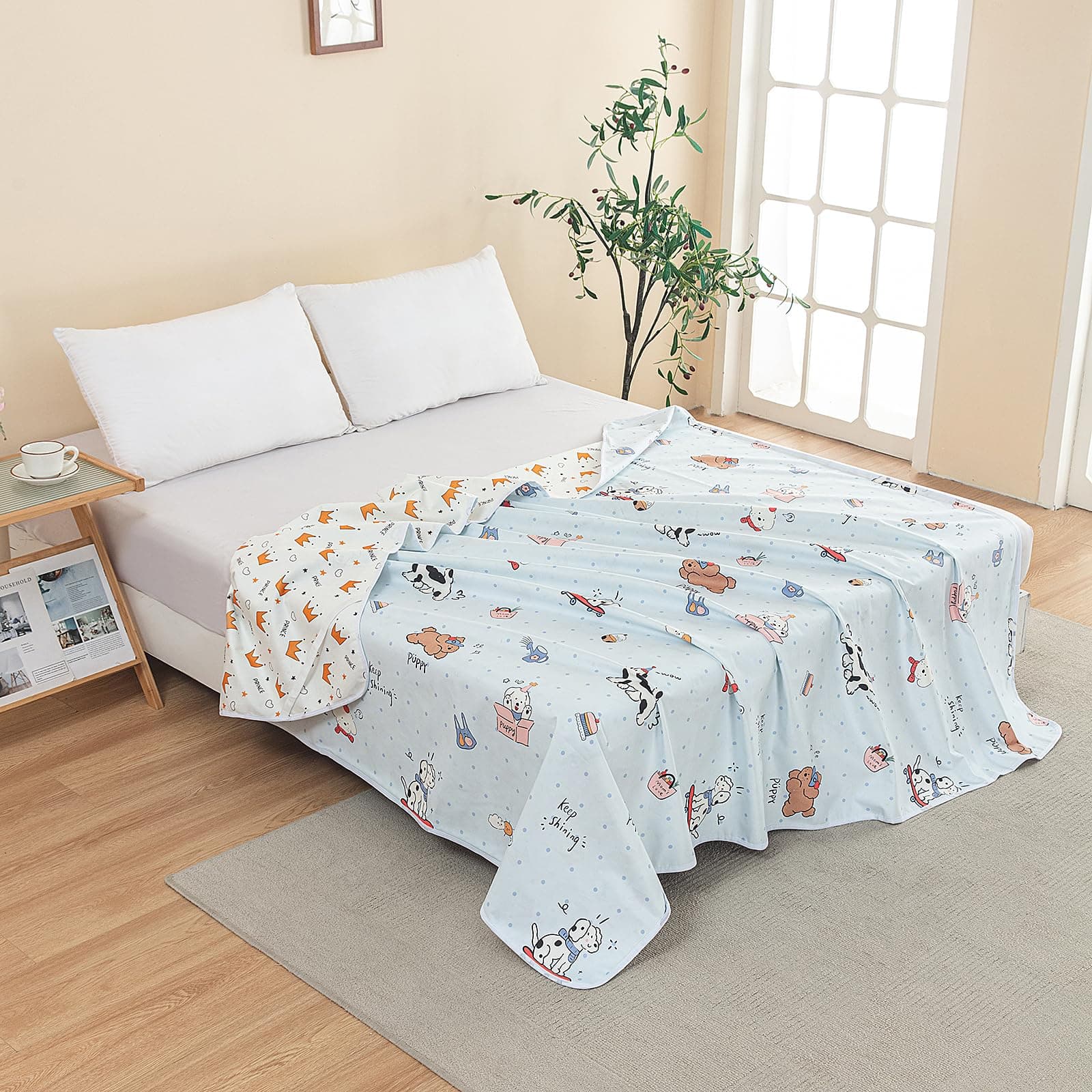 WenBags Waterproof Dog Bed Cover 40 * 60 Inches Throw Size,Pet Hair Resistant Reversible Couch Cover Mattress Protector,Leakproof Bed Liner/Sheet/Blanket for Adults Elderly Pets (Cute Dogs, 60 * 80)