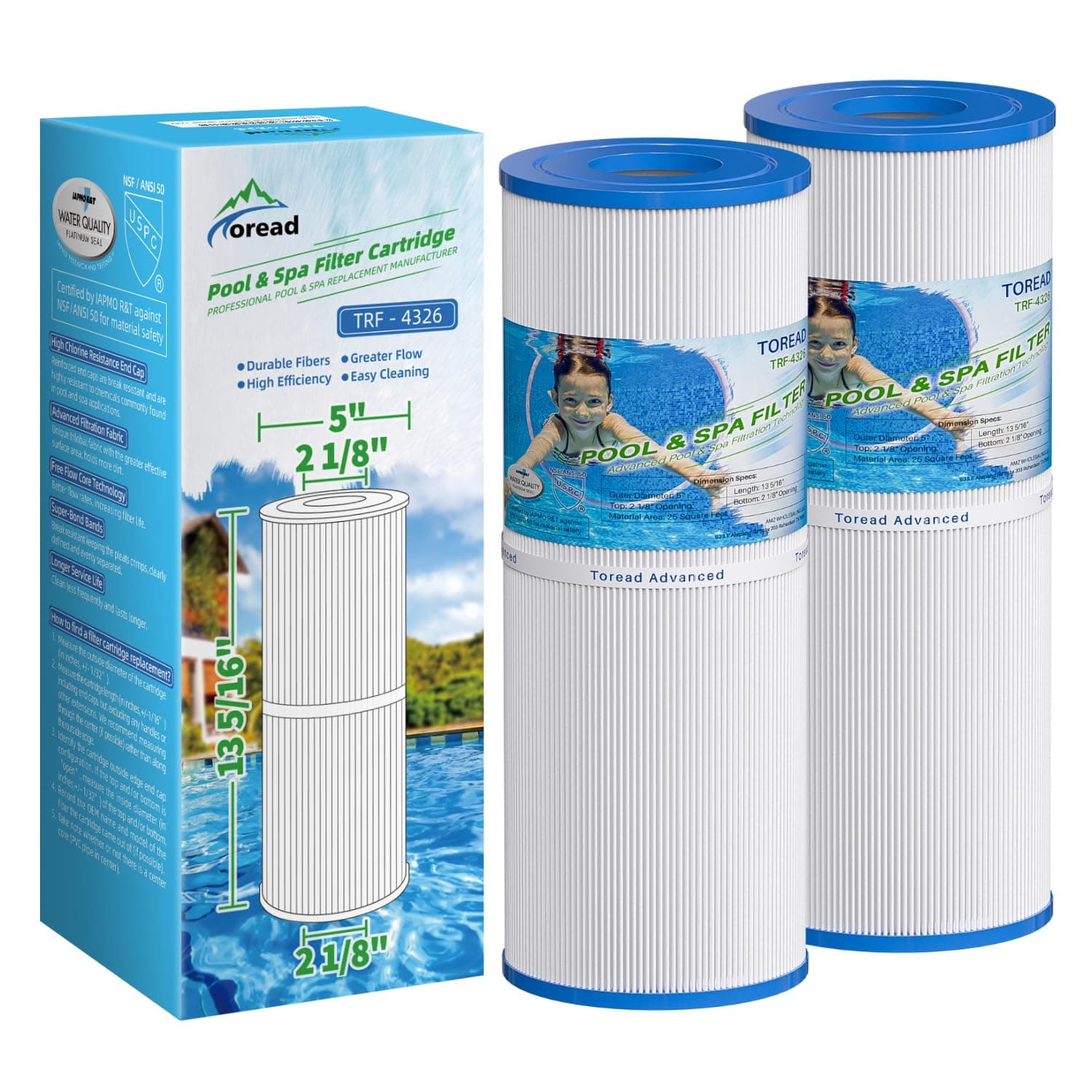 PRB25-IN Spa Filter Replaces Unicel C-4326, Filbur FC-2375, 3005845, 2Pack