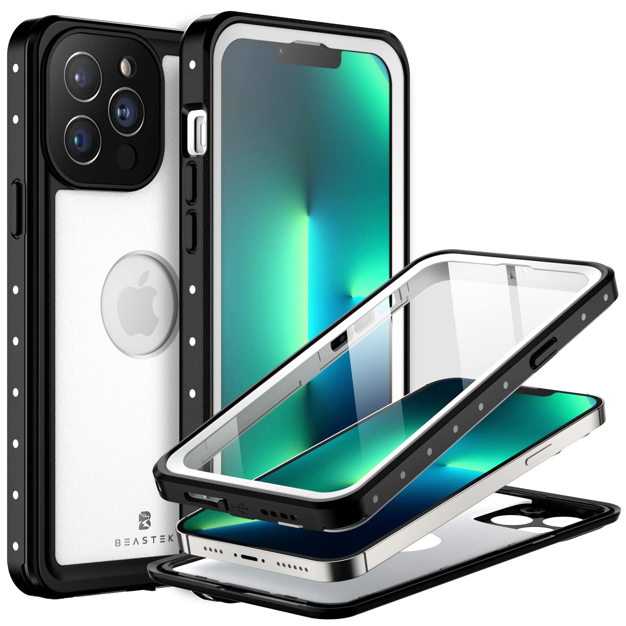 for Apple iPhone 13 Pro Waterproof Case, BEASTEK NRE Series, Shockproof Underwater IP68 Certified Case, with Built-in Screen Protector Full Body Rugged Protective Cover, 6.1 inch (White)