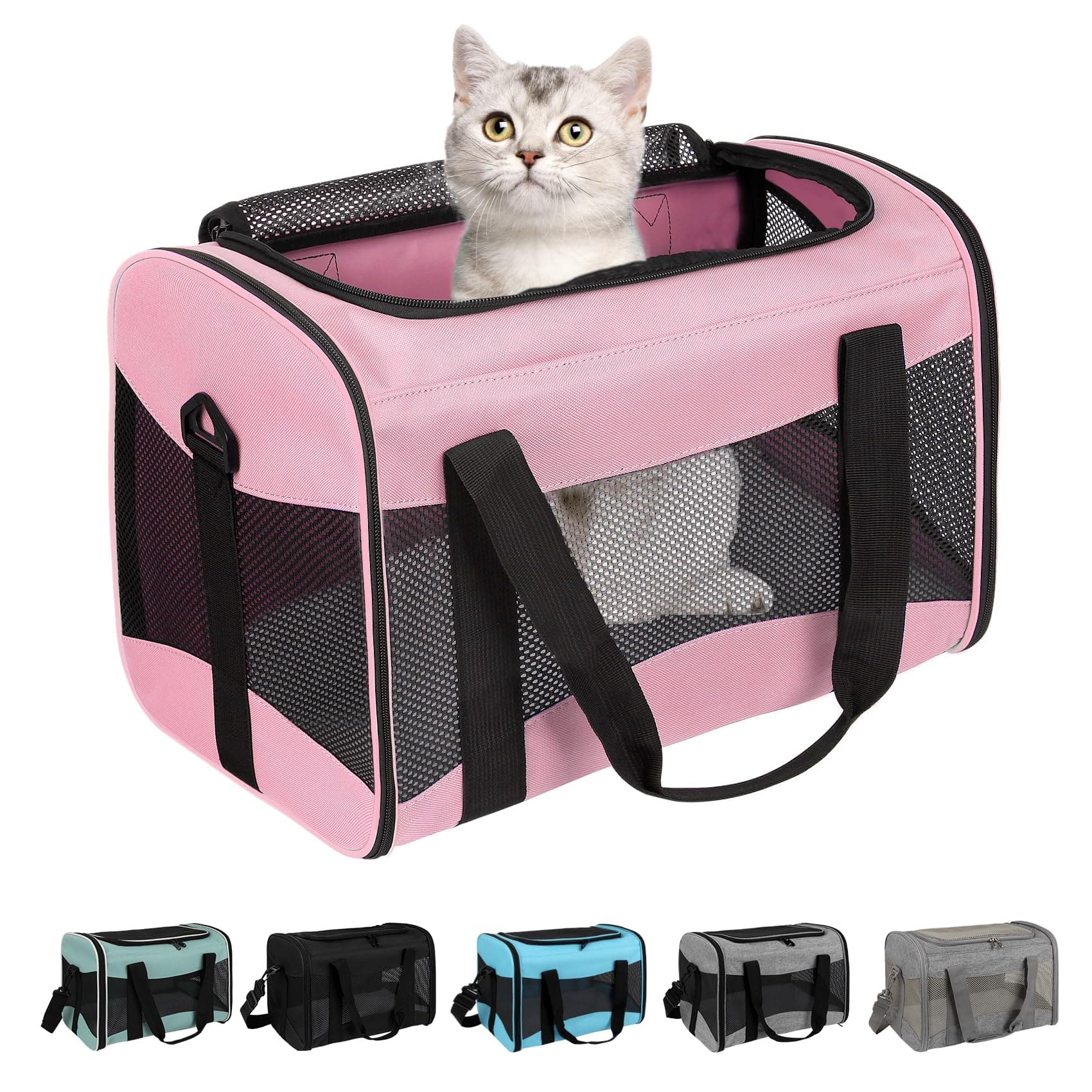Cat Carrying Case - Pet Carrier Airline Approved, Protable and Breathable Pet Travel Carrier Removable Fleece Pad, Collapsible Cat Carrier Dog Carrier for Medium Cats Small Cats Dogs (Small,Pink)
