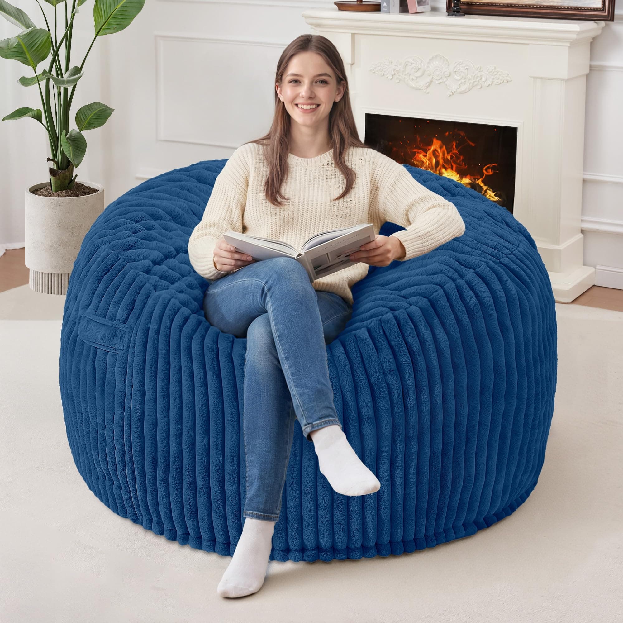 Homguava 3FT Bean Bag Chair,Small Bean Bags with Memory Foam Filled,Blue
