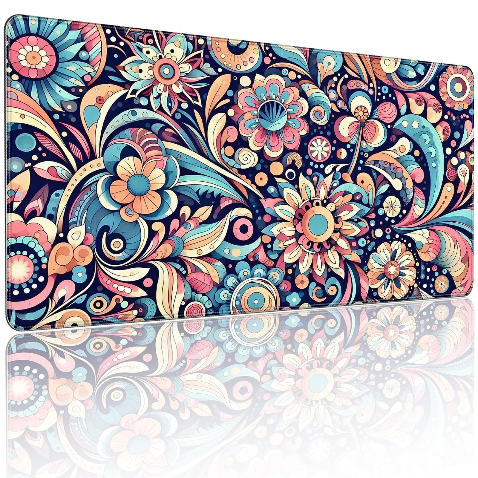 XXL Large Gaming Mouse Pad, 35.4 x 15.7 inches, with Non Slip Rubber Base, Extended Keyboard Pad for Home Computer Office Workstations, Large Laptop Mouse Pads Bohemian Floral Pattern