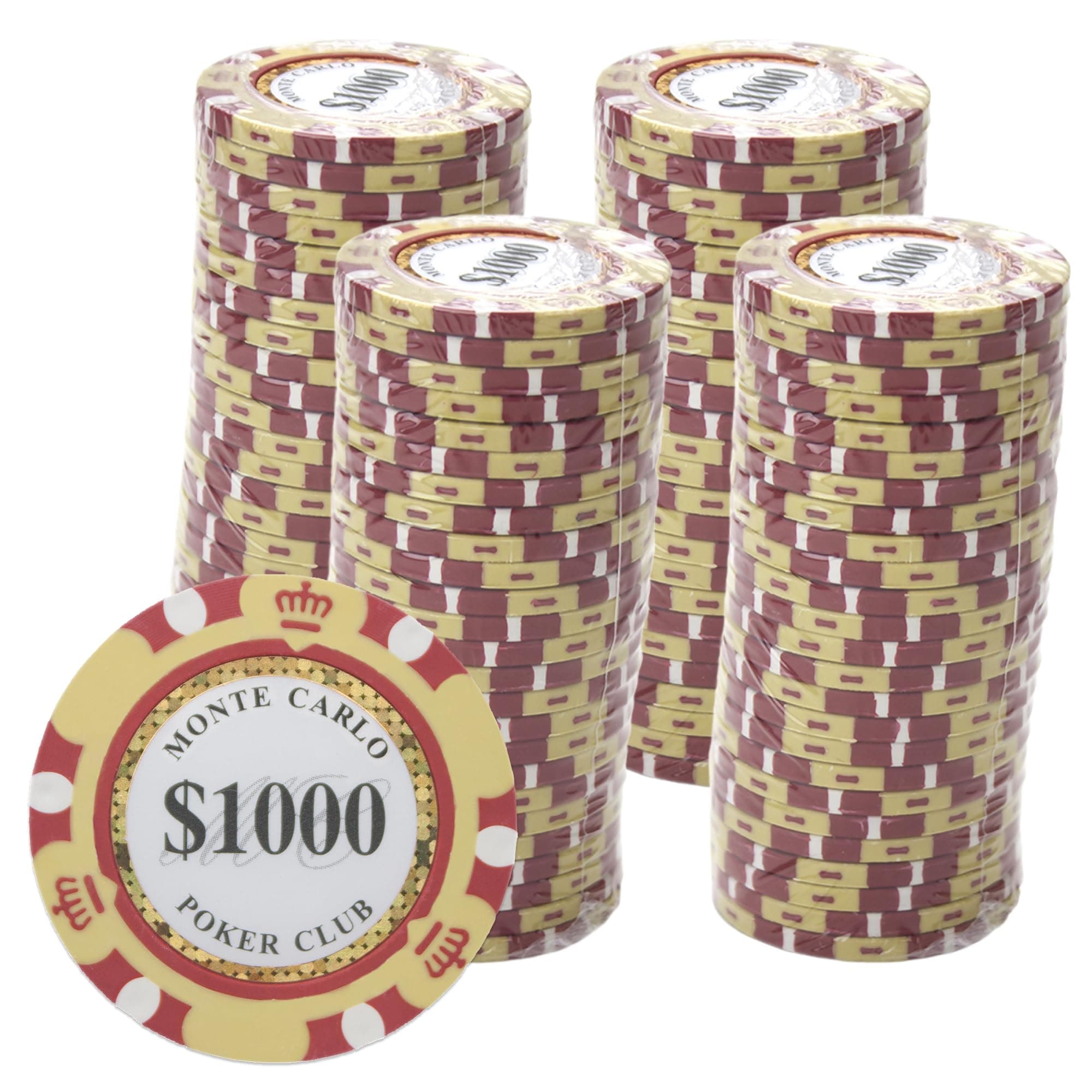 Gamers Lounge Monte Carlo 14-gram Poker Chips (100-pack) - Premium Heavyweight Clay Composite ($1,000 Yellow)