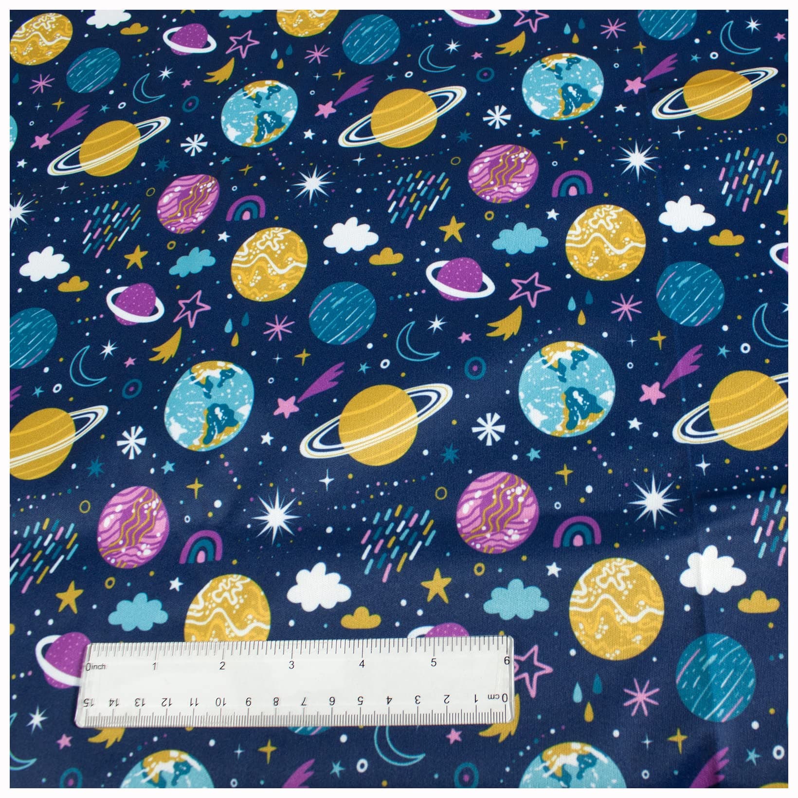 Polyurethane Laminate (PU) Pre-Cut Fabric by The Meter. Waterproof and Breathable. Perfect for Cloth Diapers and Similar Projects. 2 Meter, Planets and Stars