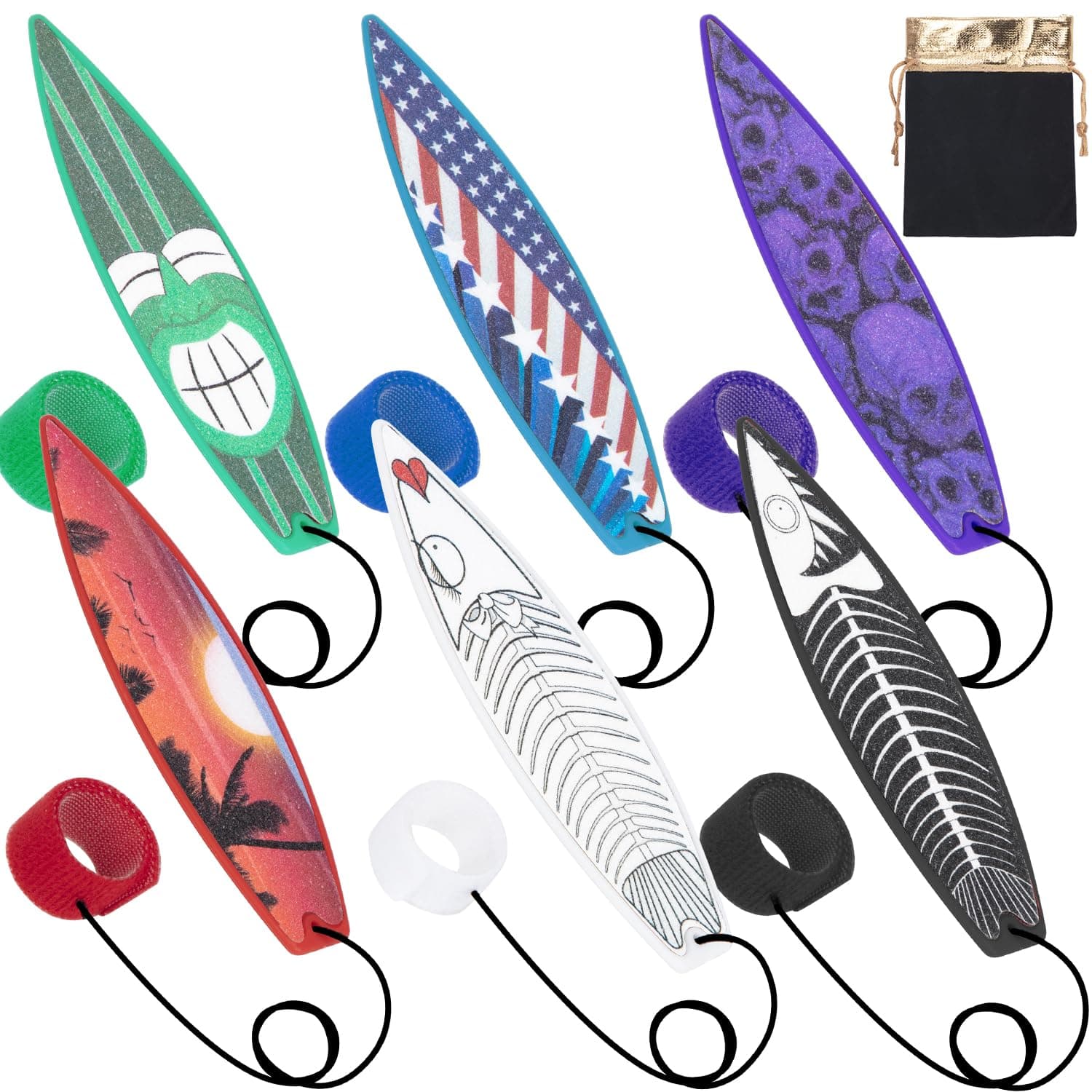 LA KEN DU Finger Surfboard for Car Ride, 6PCS Mini Wind Surfboard Fingerboard for Car Window (Red & Green & Black & White with Receive Bag)