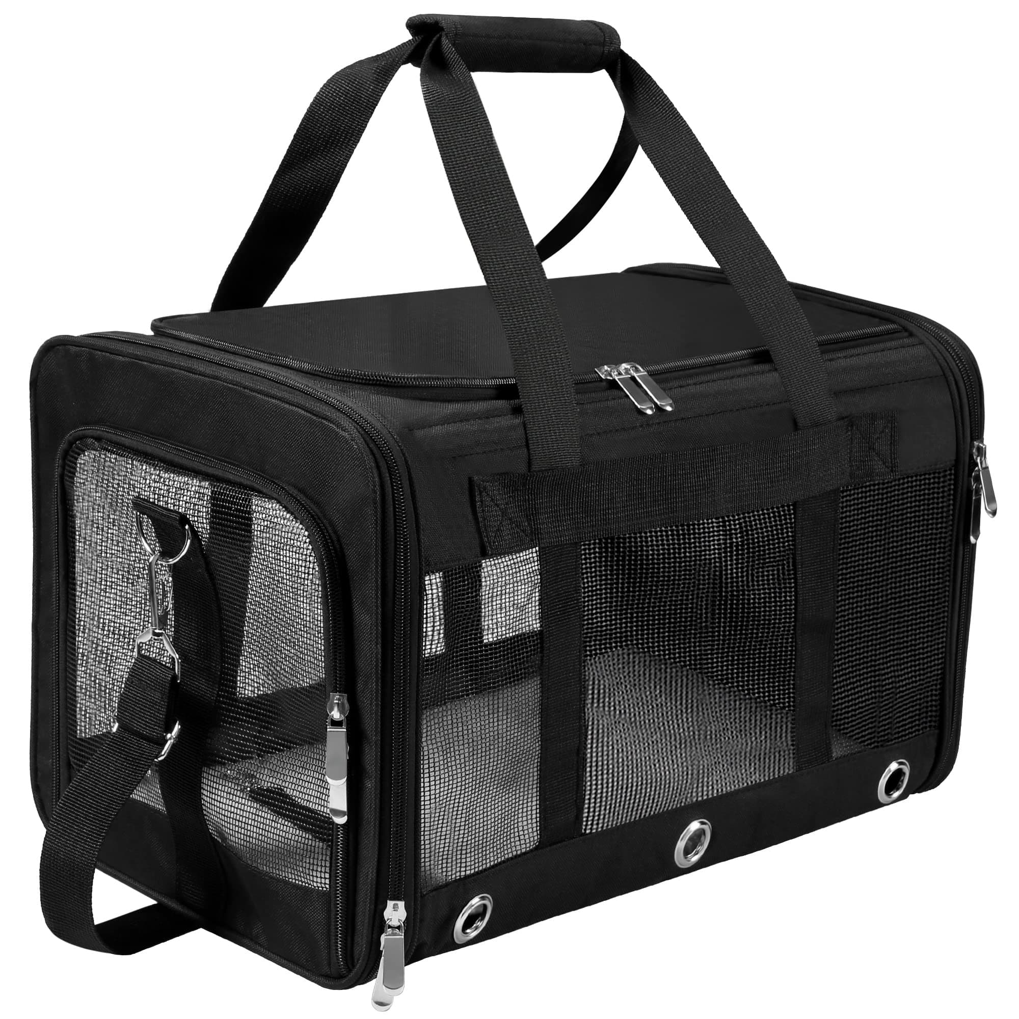 Soft Sided Foldable Cat/Dog/Pet Carrier Bag, Portable Puppy/Pets Travel Carriers For Cats/Dogs With Shoulder Strap & Removable Mat, Durable Cat Basket of 25 lbs - Black, L