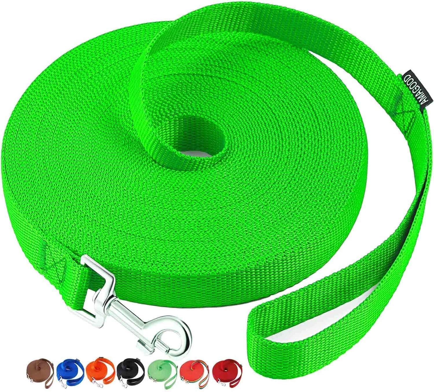 AMAGOOD Dog/Puppy Obedience Recall Training Agility Leashes-15 ft 20 ft 30 ft 50 ft 100ft Long Leash-for Dog Training,Tie Out,Play,Safety,Camping (100Feet,Green)