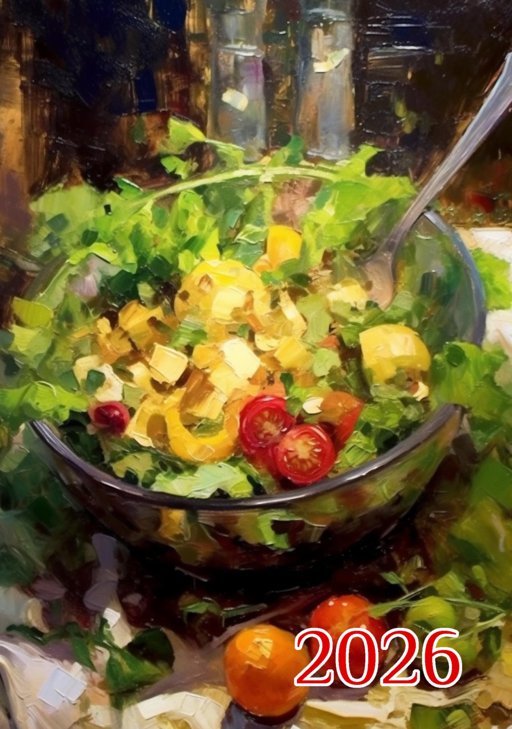 2026 Wall Calendar [12 pages 8"x12"] Vibrant Veggies: Artfully Painted Fresh Salads Featuring Impressionistic Brush Strokes and Watercolor Painting Vintage Book Illustration Posters