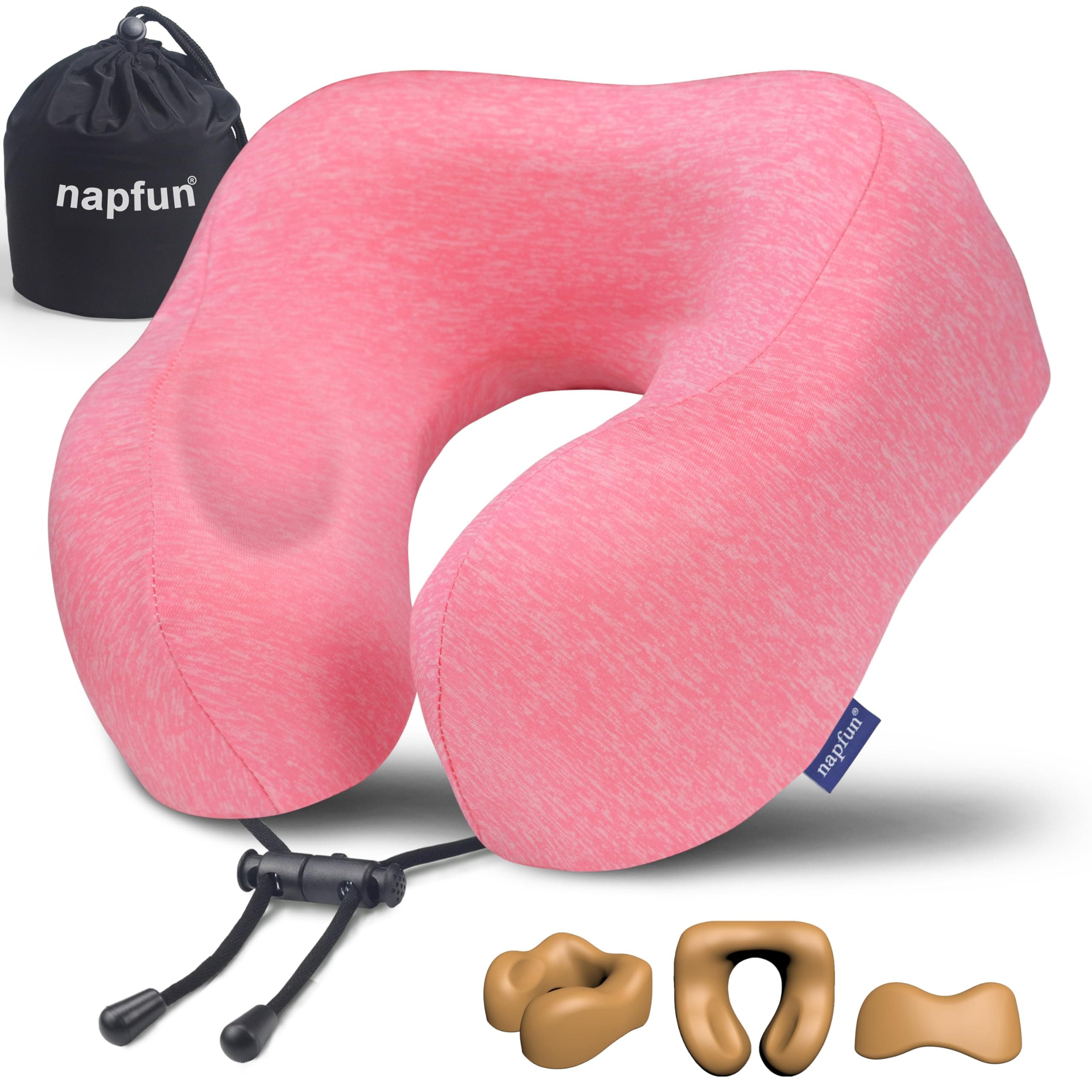 napfun Neck Pillow for Travel, Memory Foam Airplane Pillow, Rose