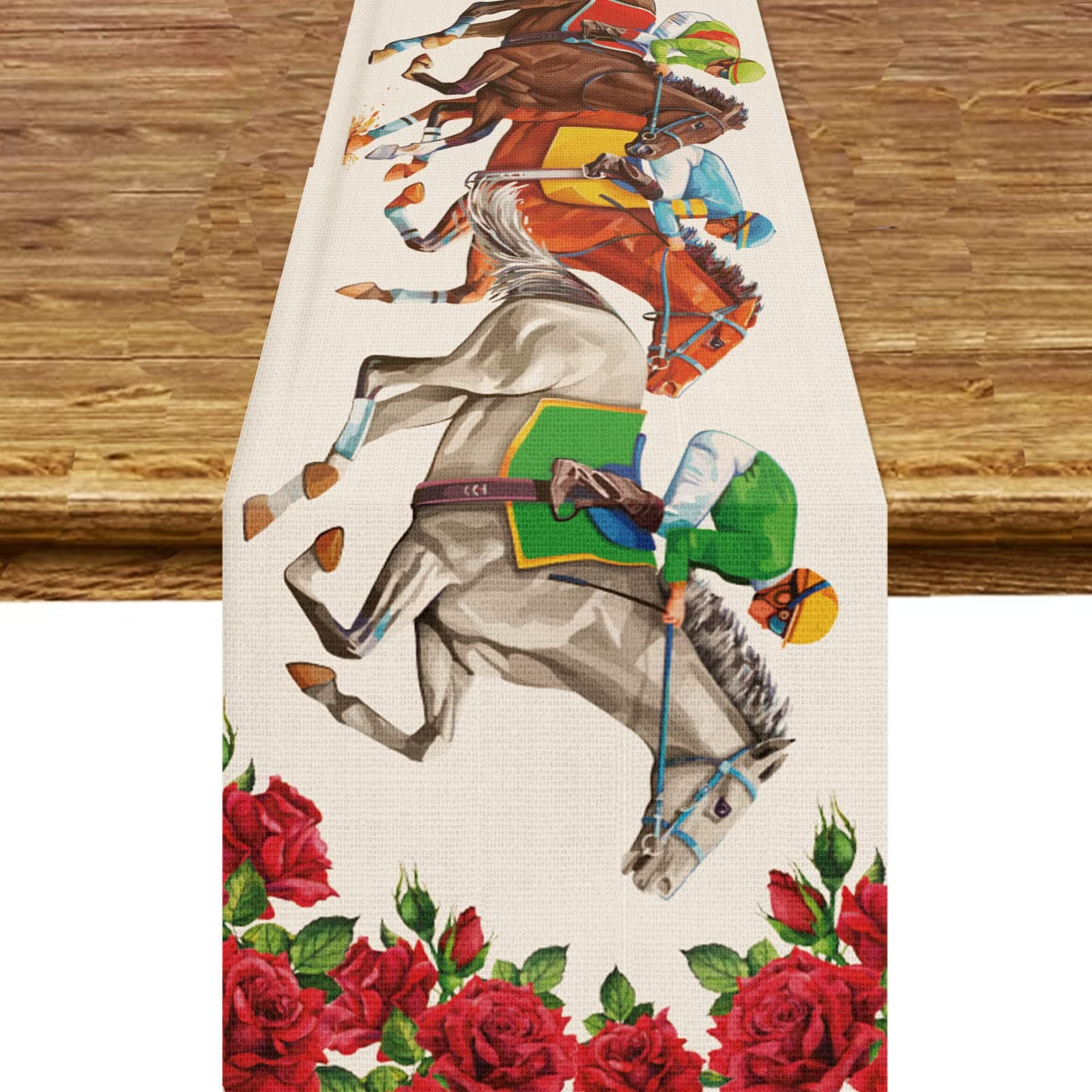 Derby Horse Race Table Runner Party Decoration 72×13inch Horse Race Game Run for The Roses Rustic Farmhouse Table Runner Indoor Outdoor for Kitchen Dining Room Home Table Decorations