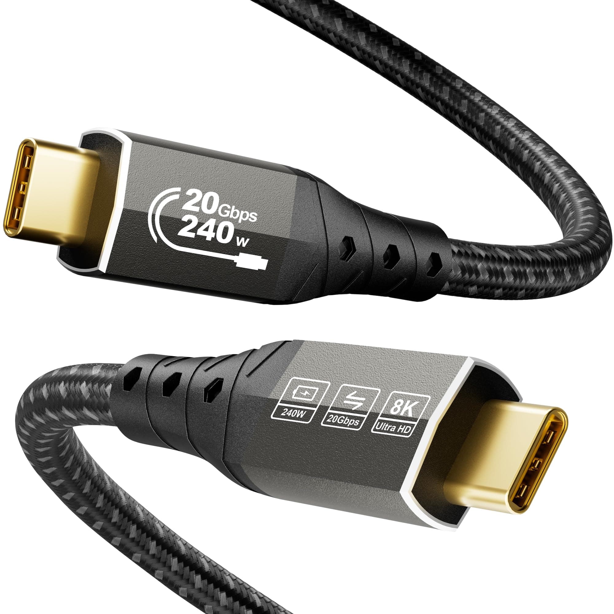ZIKNYDO USB C to USB C Monitor Cable 6.6FT/ 2m, USB C 3.2 20Gbps Data Transfer, Supports 8K@30Hz, 4K@60Hz/144Hz Video Type C, 240W 48V/5A, USBC Display Cable for Thunderbolt 4 6FT, MacBook Pro, Switch