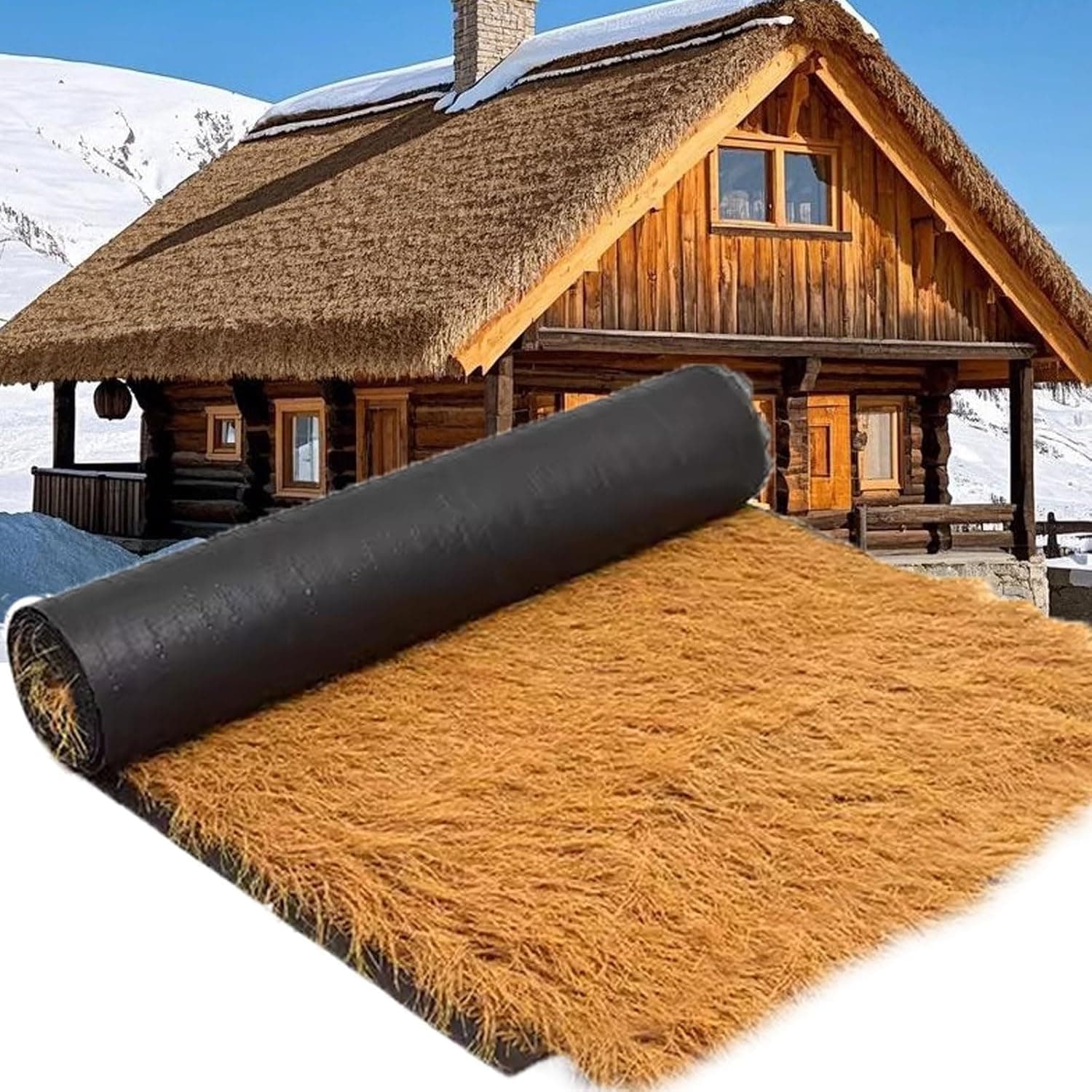 pujindu Synthetic Thatch Grass Roof, Artificial Straw Roll Garden Fence Patio, Watertight Synthetic Thatch Roofing for Garden Bars, Low Maintenance