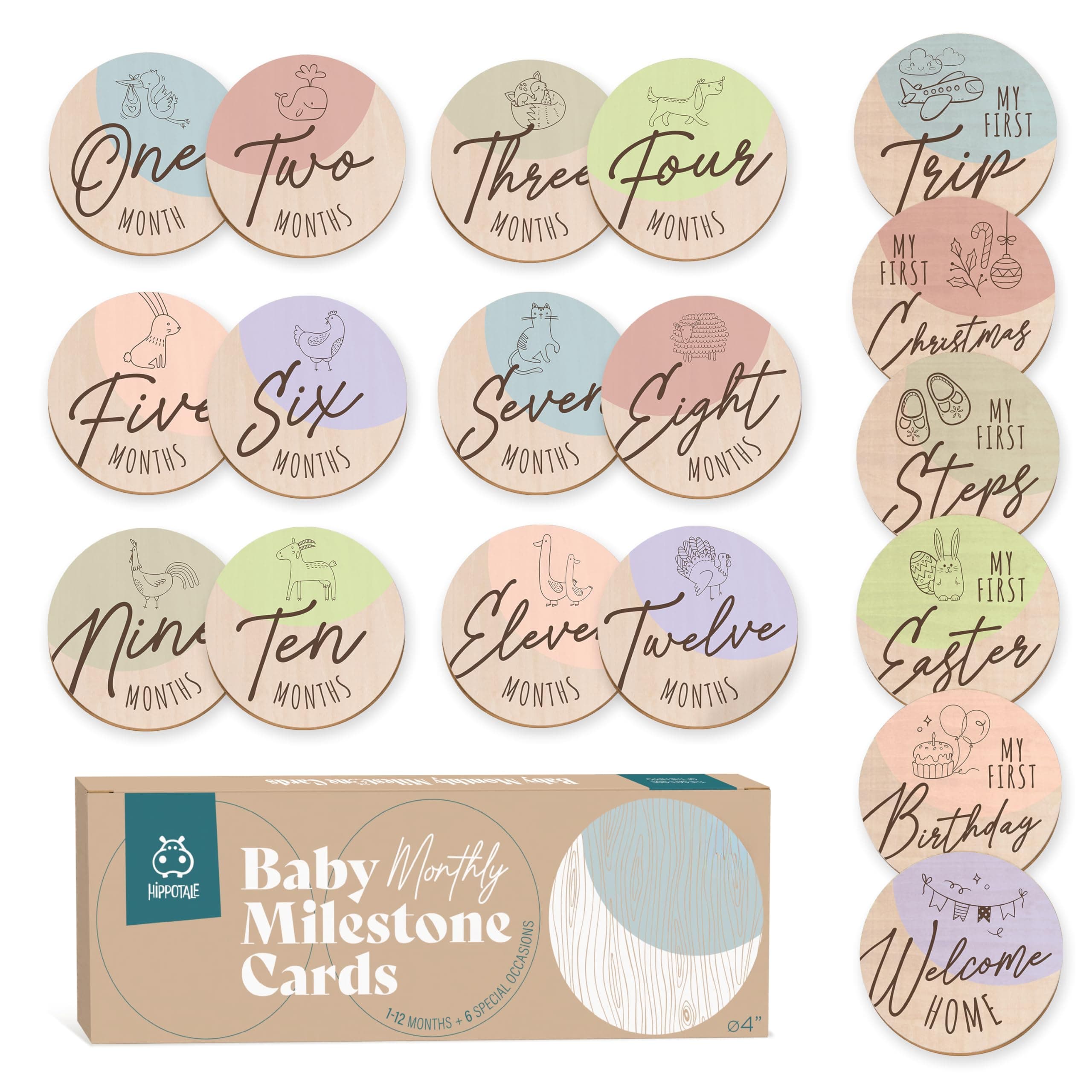 Wooden Baby Monthly Milestone Cards for Photoshoot & Newborn Photography