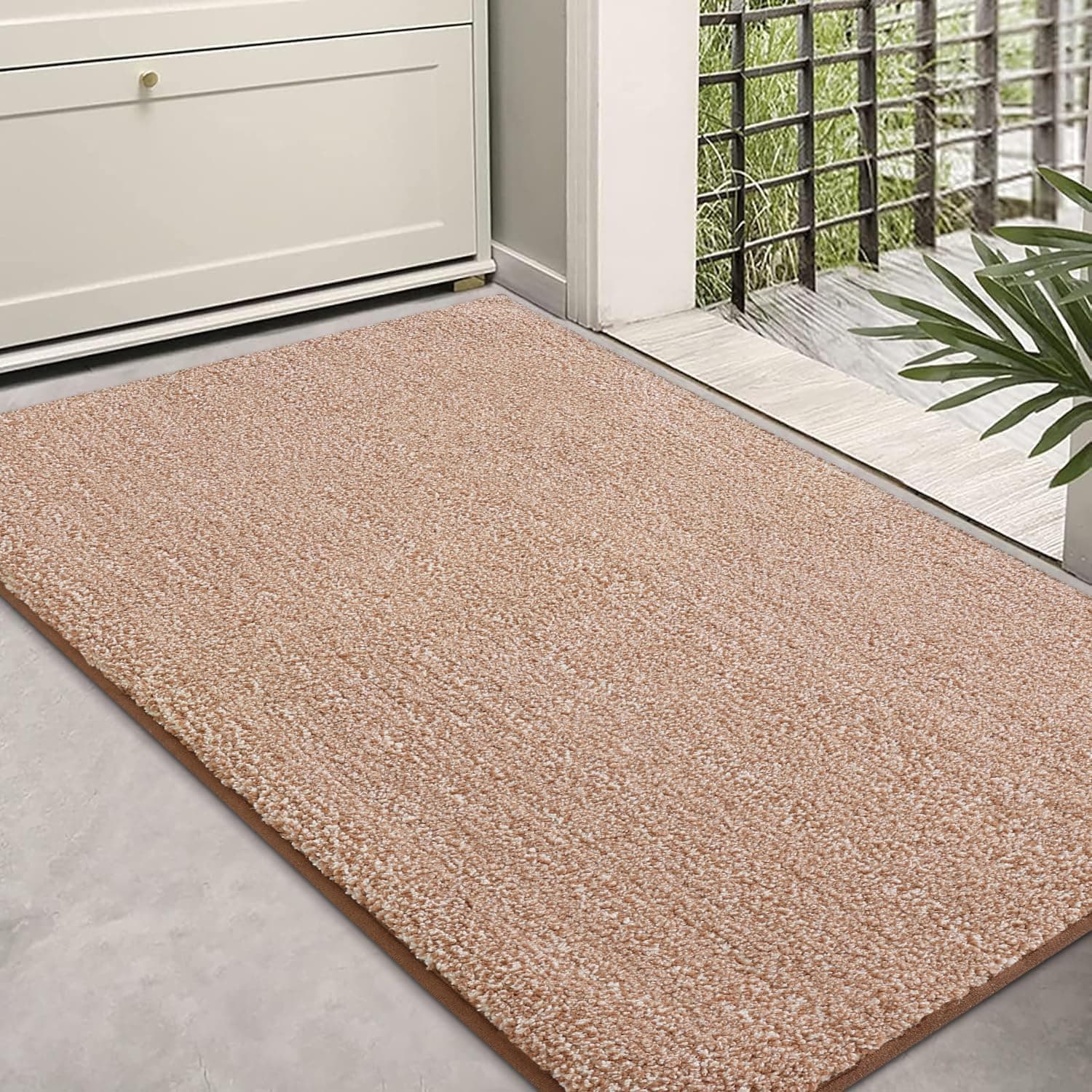 Kitinjoy Indoor Door Mat 32"x48", Dirt Resistant and Absorbent Non-Slip Rubber Backing Front Door Mat,Washable Low-Profile Doormat Entrance Mat for Entryway, Brown