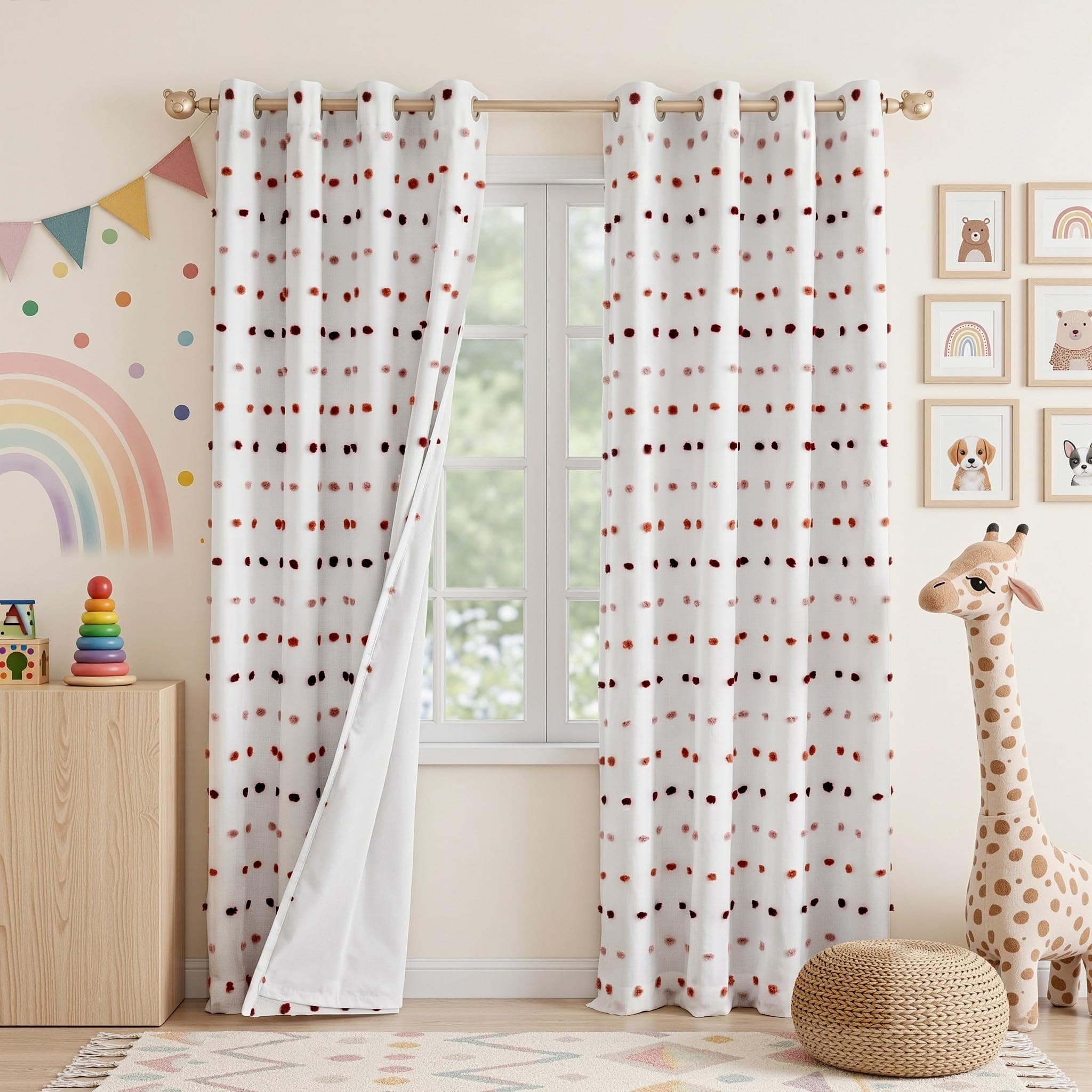 MEETSKY Kids Blackout Curtains for Girls Bedroom,Pom Pom Curtains 50x90 in