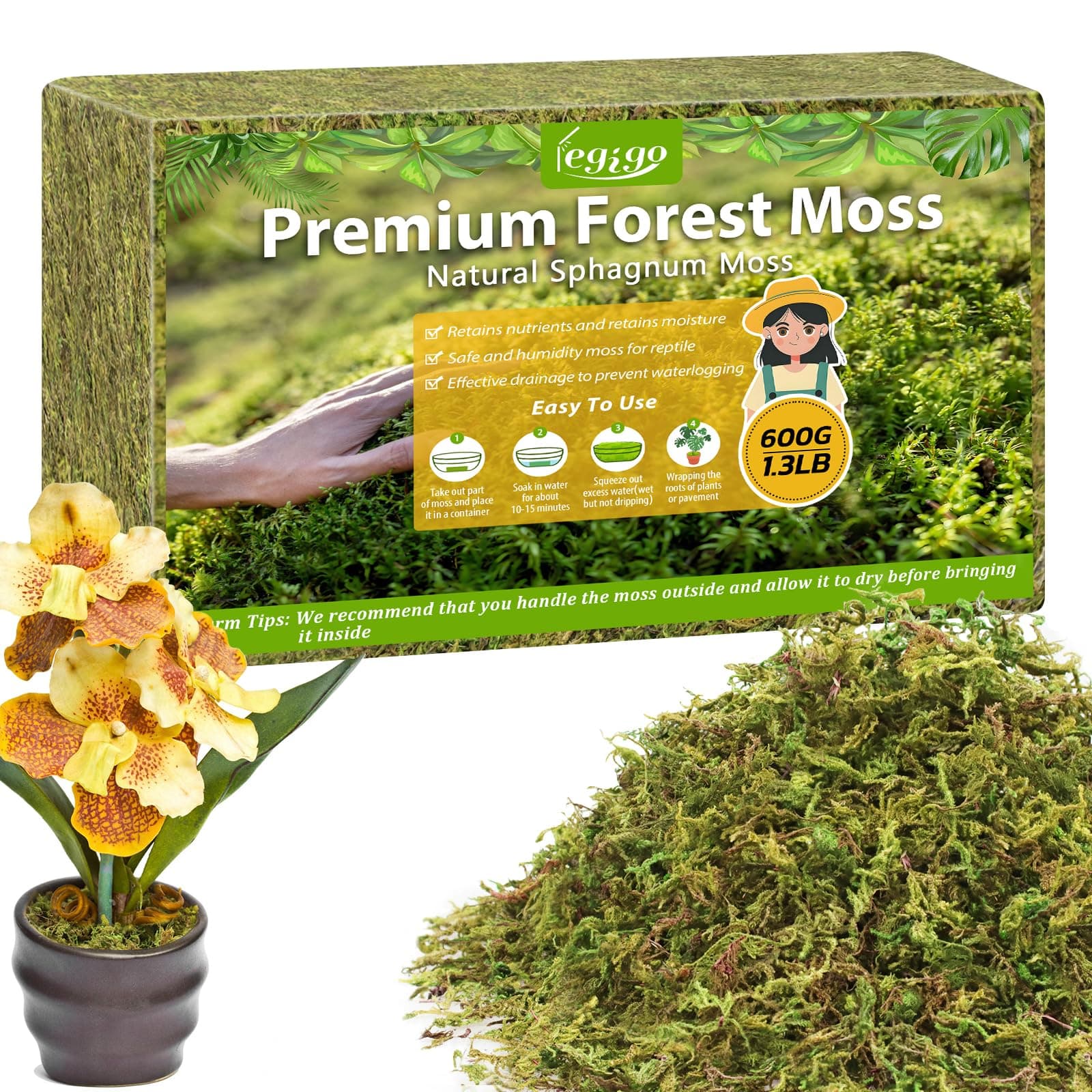 1.3LBS Sphagnum Moss for Plants, 25QT Natural Long Fiber Orchid Moss