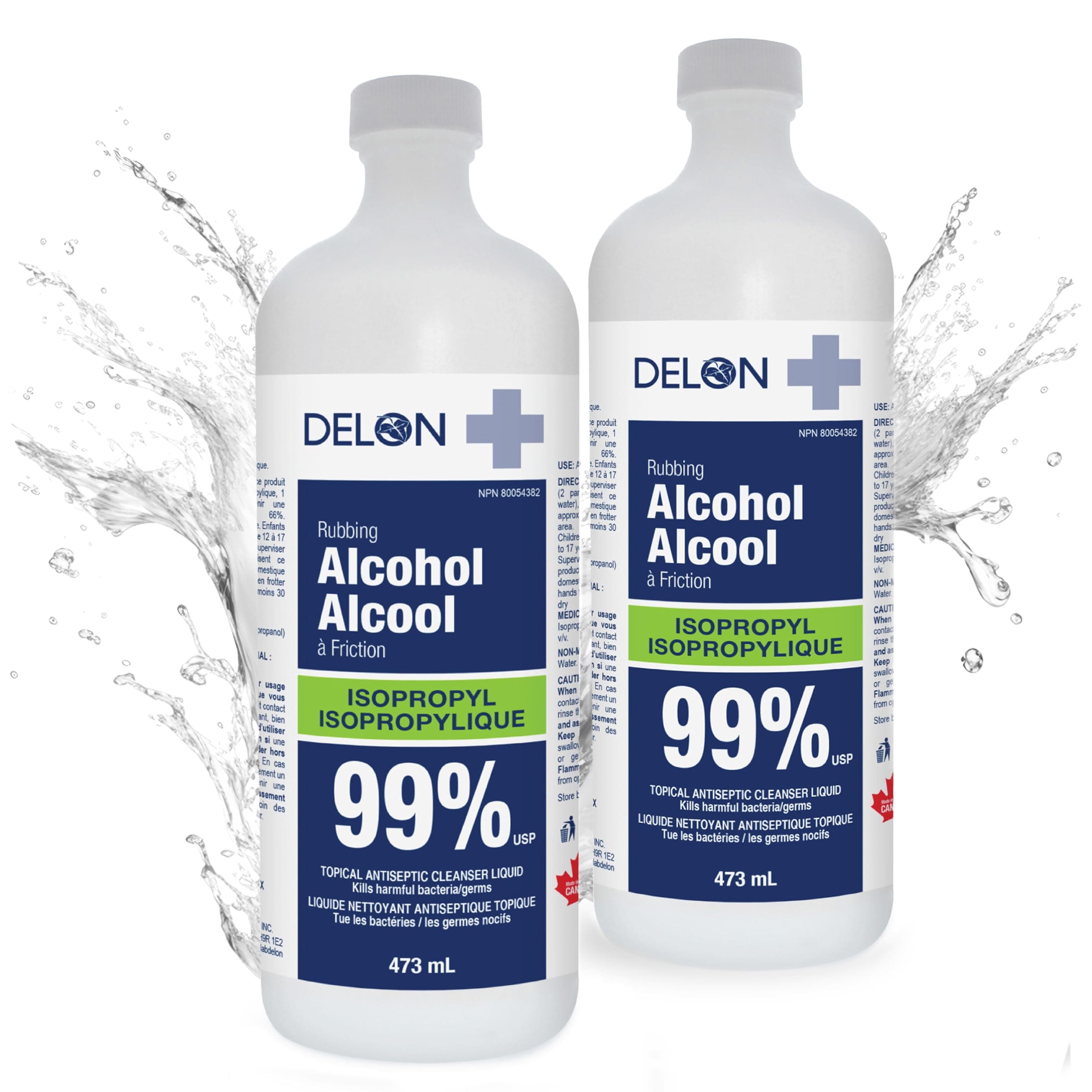 Delon Isopropyl Alcohol 99 Percent- 2 Bottle (473ml) Rubbing Alcohol - High Purity 99% IPA sanitizer for Cleaning and Medical use.