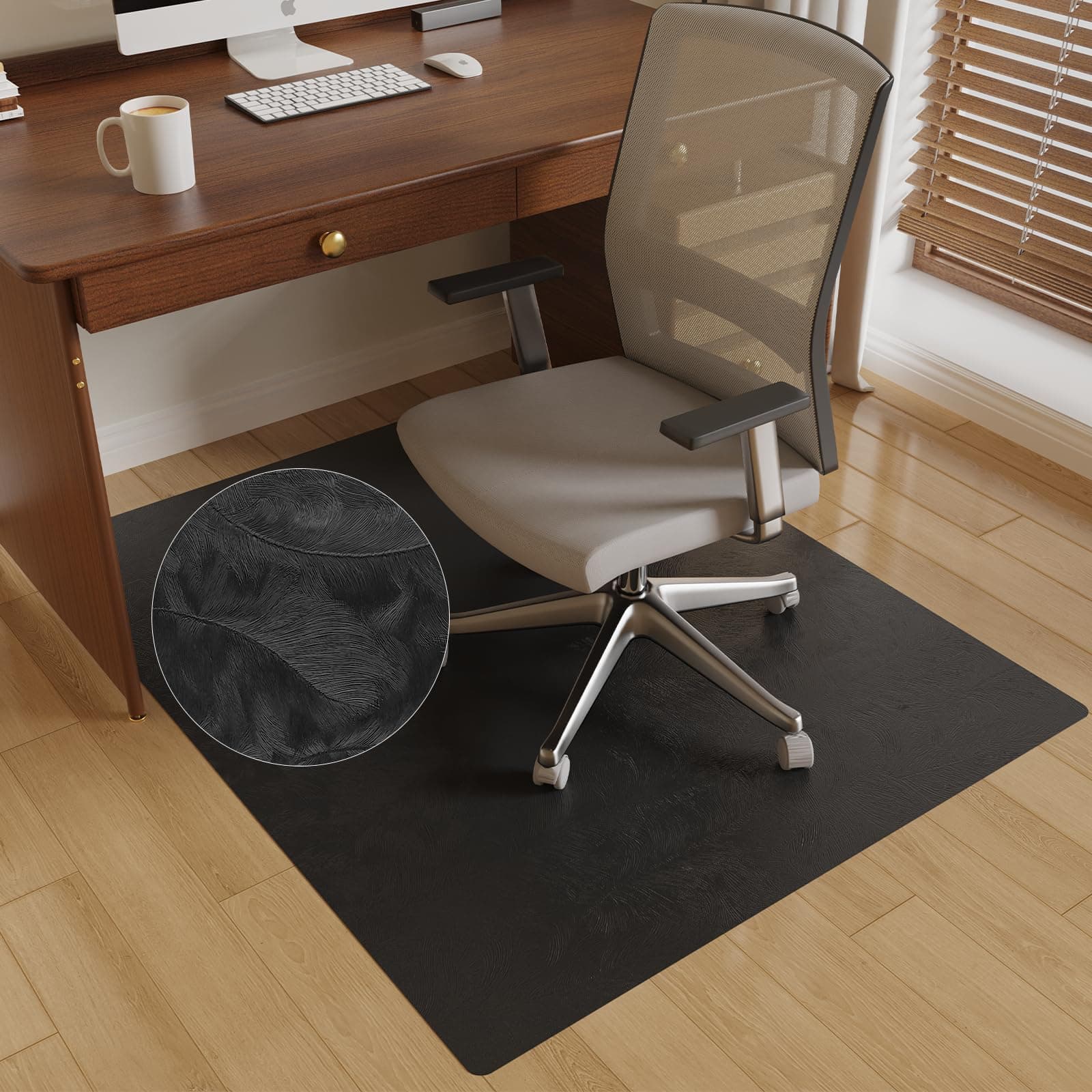 40" x 50" Office Chair Mat for Hardwood Floor, Durable PVC Floor Protector, Black Plastic Mat for Rolling Chairs, Heavy Duty Under Desk Mat for Hard Surfaces