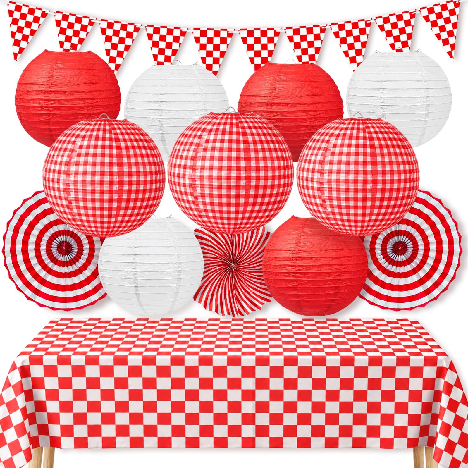 KaTiSeMo Picnic Party Decorations, 14 Pcs Red Gingham Party Supplies