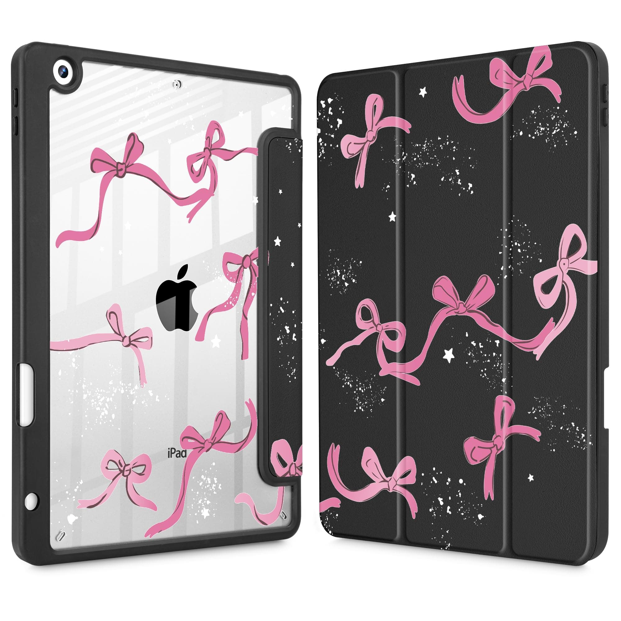 Tuiklol for iPad 10.2 case 2021 Gen 9th Release Built in Pencil Holder - Trifold Stand-Auto Wake/Sleep TPU Protection Stand Clear Back Cover for 2020 2019 [8th/7th] iPad 10.2 Case, Bow