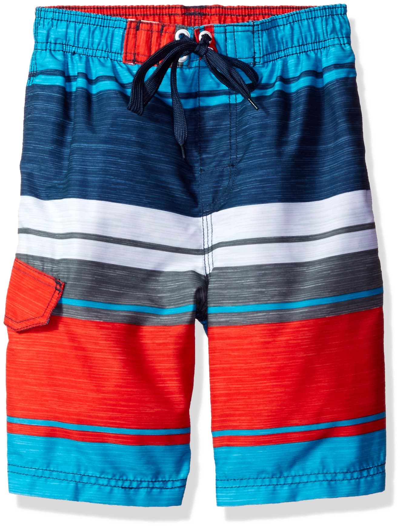 Kanu Surf Boys' Toddler Impact Stripe Swim Trunk, Navy/Red, 4T