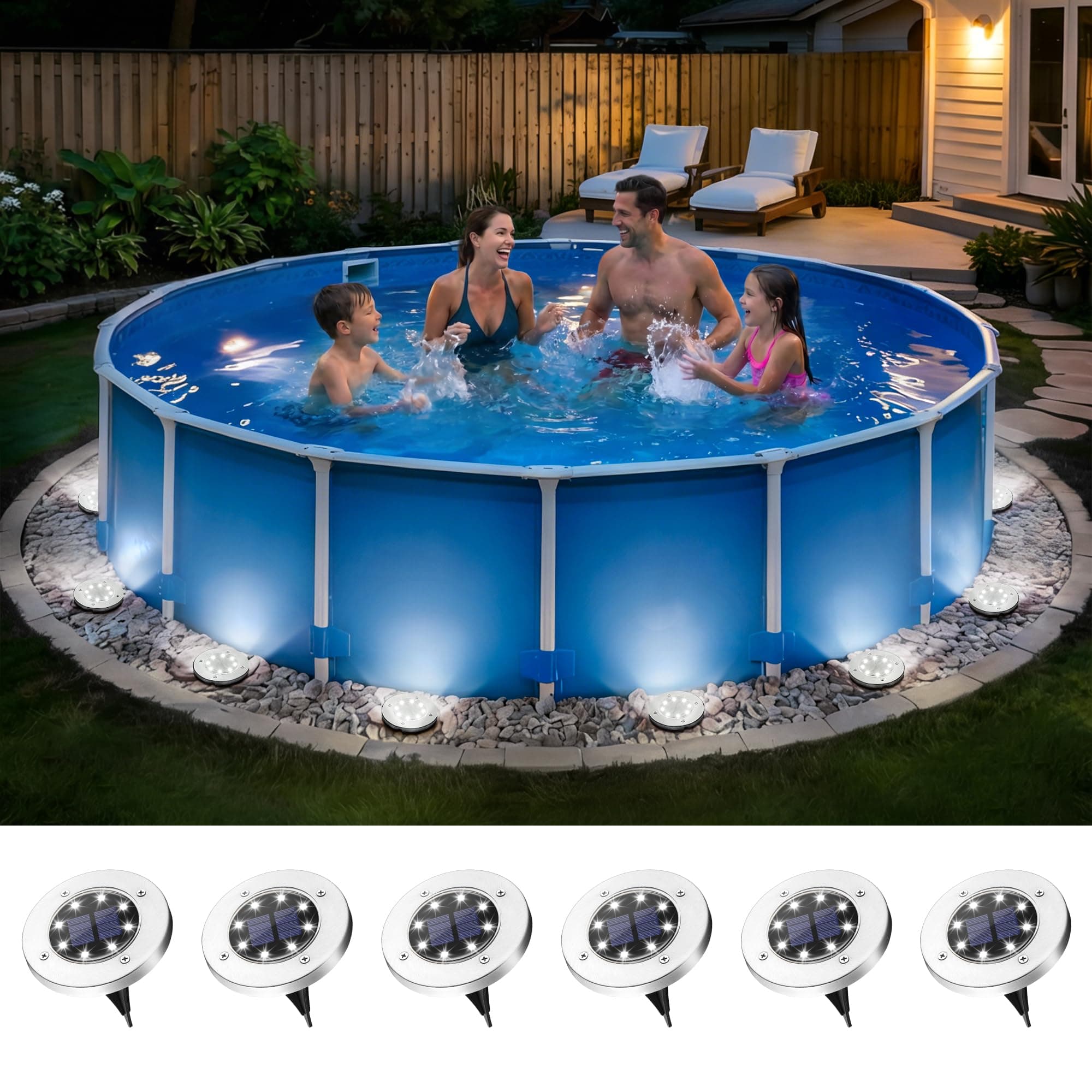 6 Pack Solar Pool Accessories, Above Ground Pool Lights (Cool White)