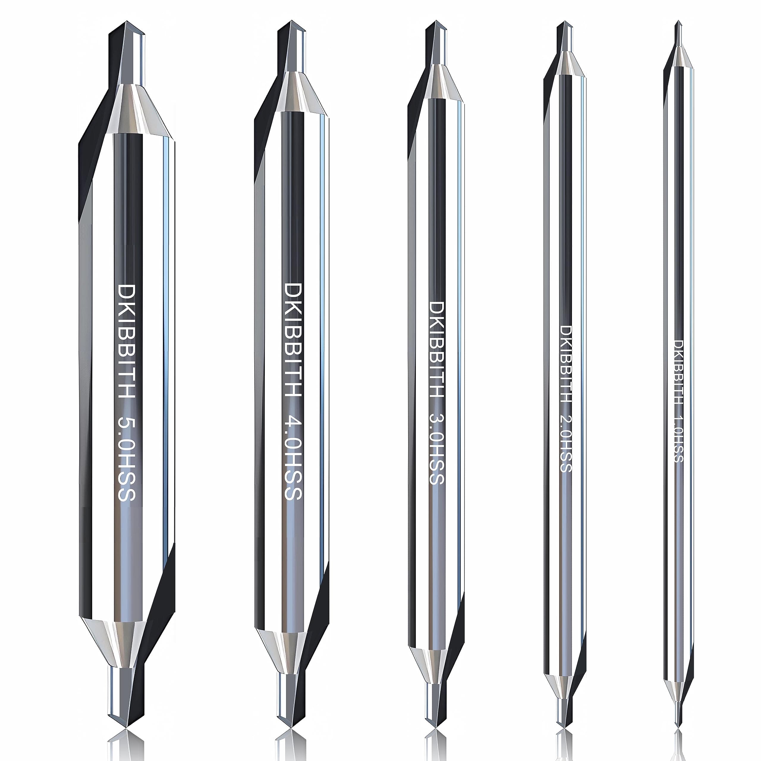 DKIBBITH Set di 5 punte per trapano centrali lunghe, M2 HSS con angolo di 60 gradi, lunghezza totale 10,2 cm, kit di punte da trapano per svasatura e fresatura del tornio per lavorazione dei metalli,