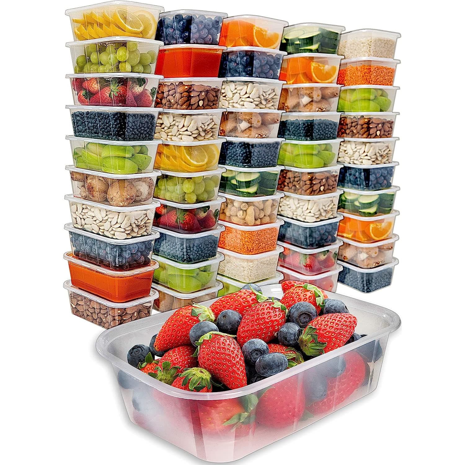 Nationwide Paper 100 Pcs-500ml Transparent Takeaway Plastic Food Storage Containers with Lids, Rectangle Food Containers for Meal Prep, BPA Free