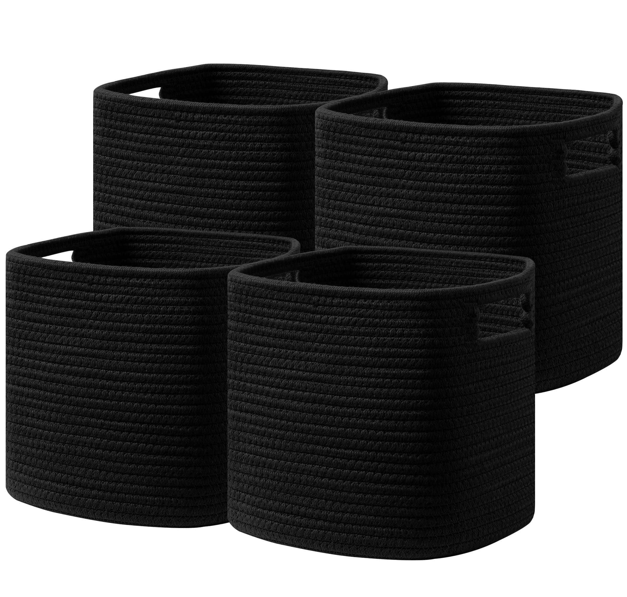 UBBCARE Set of 4 Storage Basket-13 X 13 X 13 in, Cotton Rope Basket for Shelves, Book, Cube Storage Bins with Handles, Woven Storage Basket for Organizing, Black