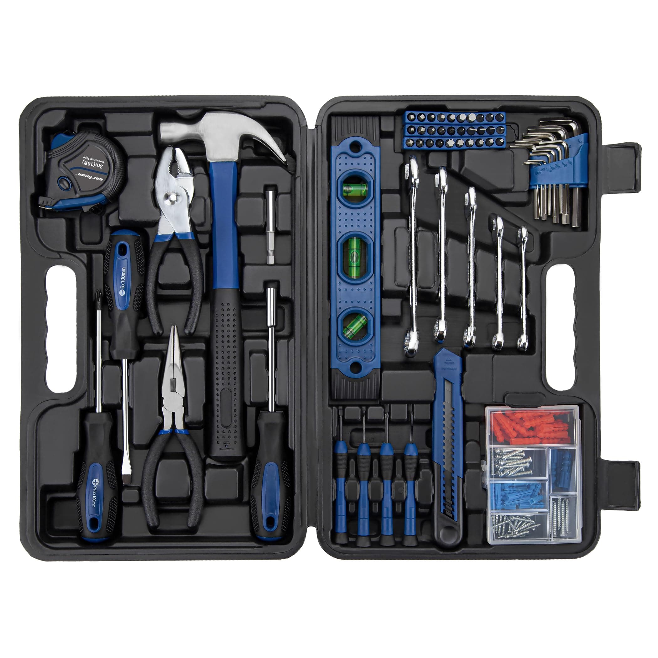 CARTMAN 152-Piece Basic Household Hand Tool Set,with Toolbox Storage Case, All Purpose Home Tool Kit Includes Essential Tools for Office College Repairs Blue