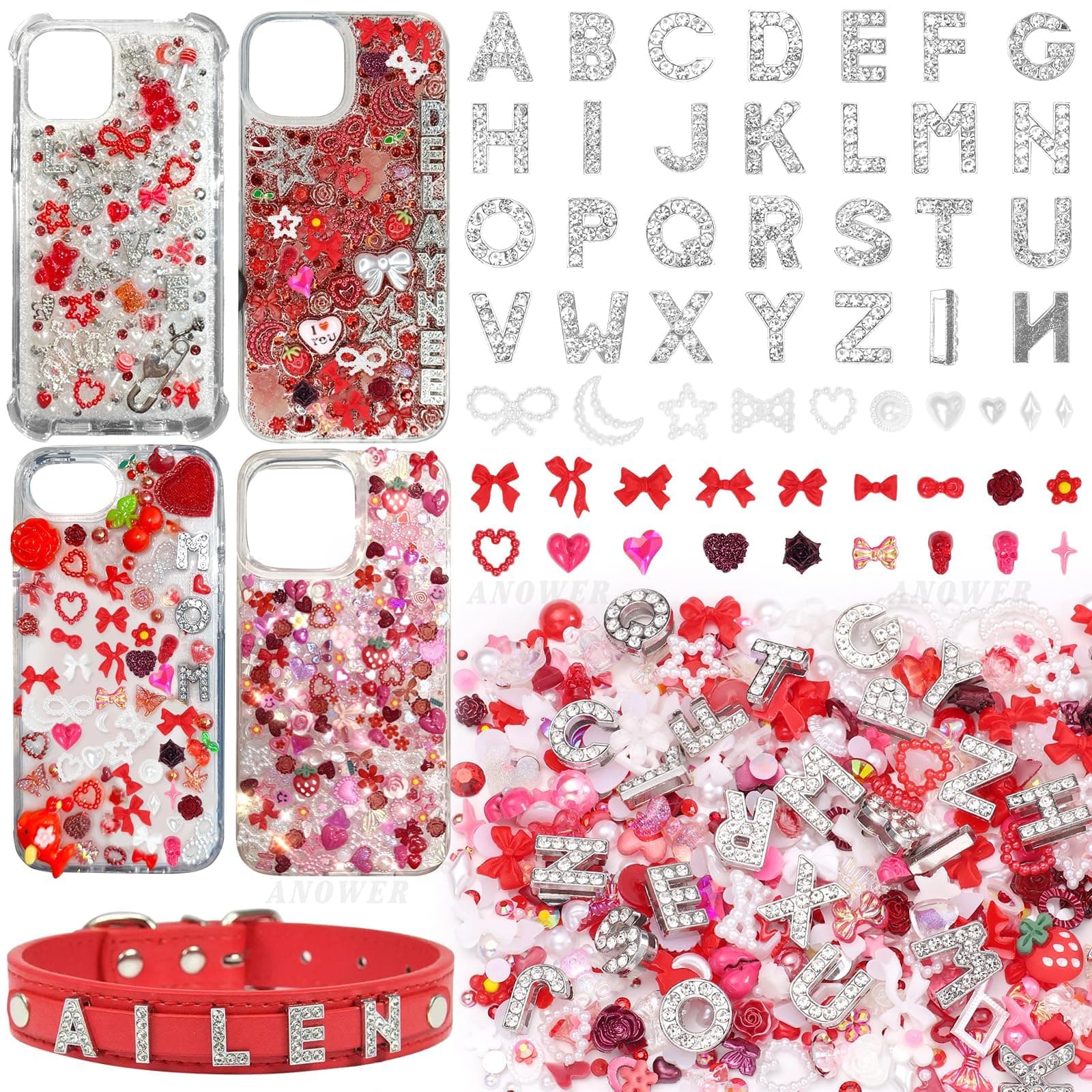 Anower 330 Pcs Junk Phone Case Charms, 26 Pcs A-Z Alphabet Letter Charms