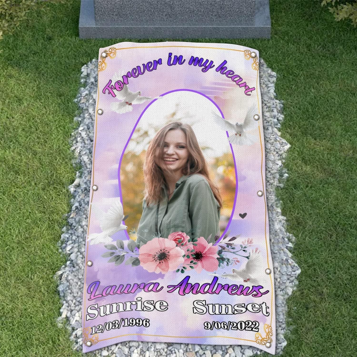 PALMCRAFT Personalized Memorial Grave Blanket - Forever Remembered Missed | Custom Sympathy Waterproof Cemetery Blanket | Memorial Gift for Loss | Remembrance Grave Blanket Memorial Day Tribute