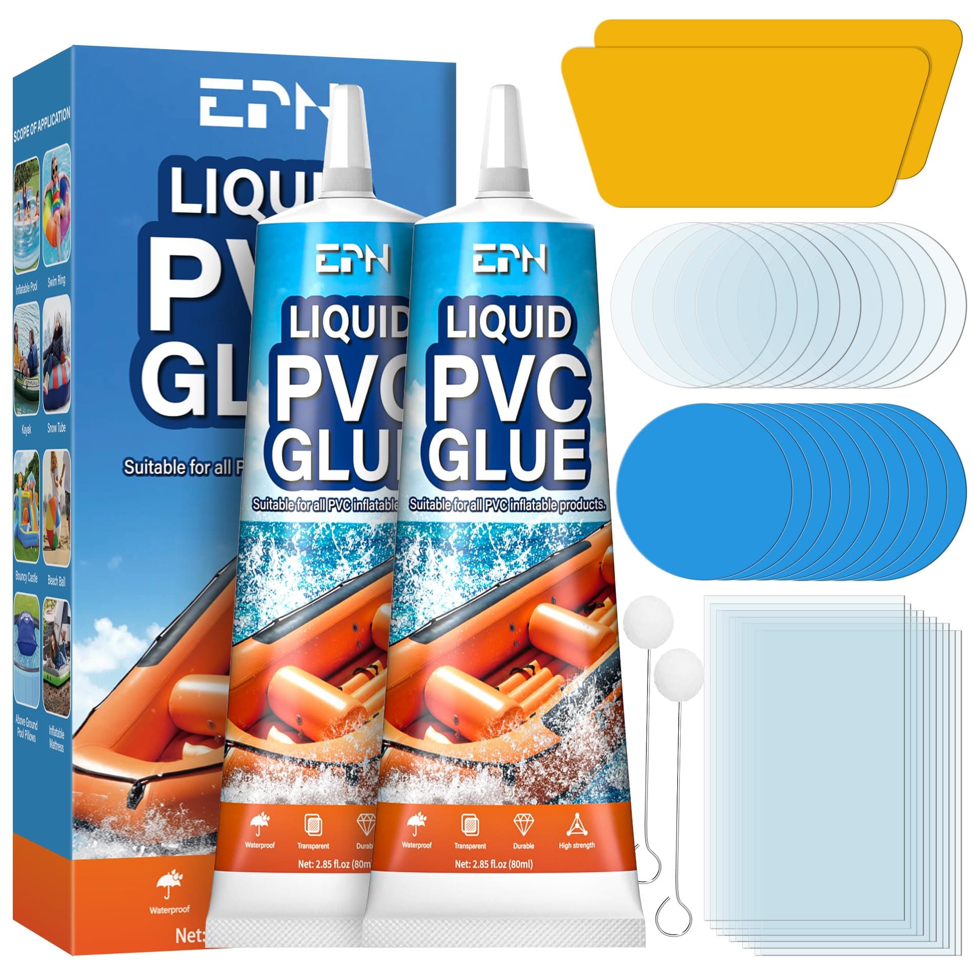 EPN Air Mattress Patch Kit, Waterproof Clear Vinyl Repair Glue, 2 x 80 mL