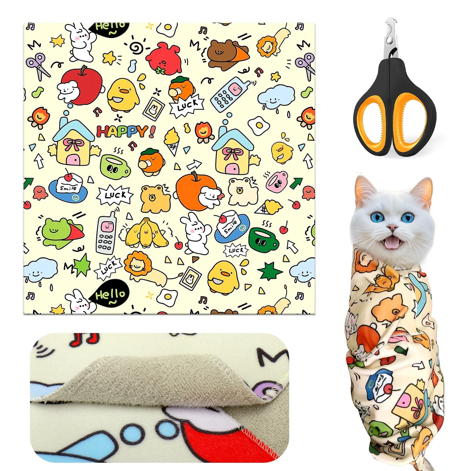 Mity rain Cat Grooming Supplies - Cat Wrap for Cutting Nails with Cat Nail Clipper, Cat Restraint for Nail Clipping to Anti-Runaway/Scratch/Bitten, Cat Swaddle Wrap for Calming & Holding Cat (Large)
