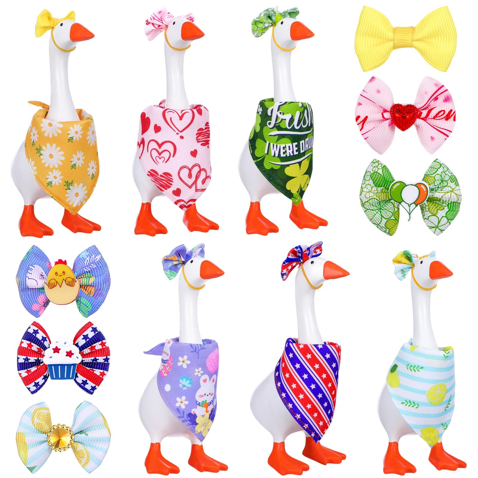 Guiqulai 6 Set 7 inch Holiday Desk Goose Outfits Colorful Bandanas & Bow
