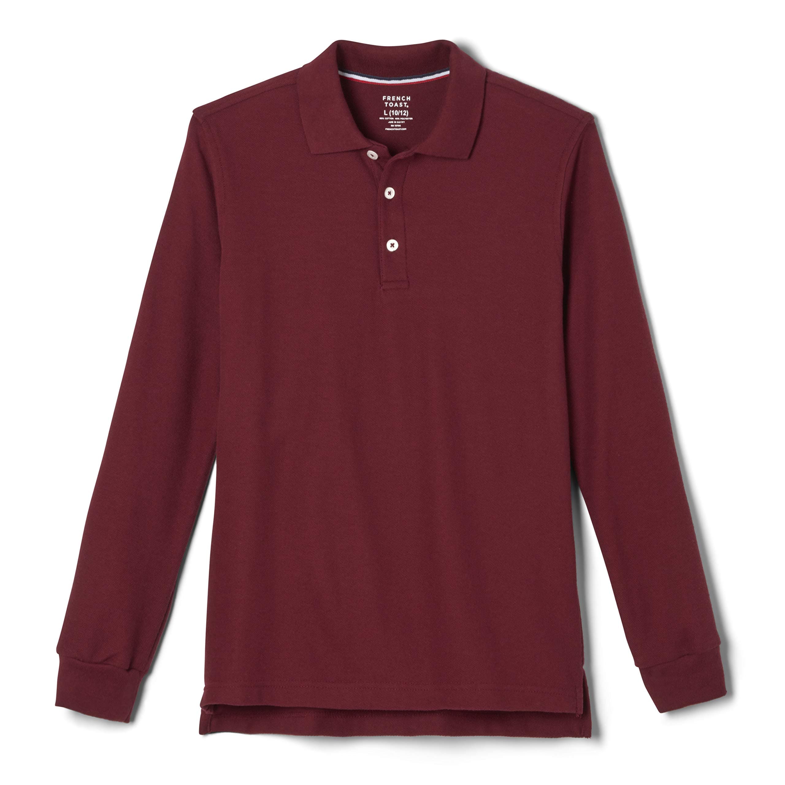 French Toast Boys' Long Sleeve Pique Polo Shirt (Standard & Husky), Burgundy, 16