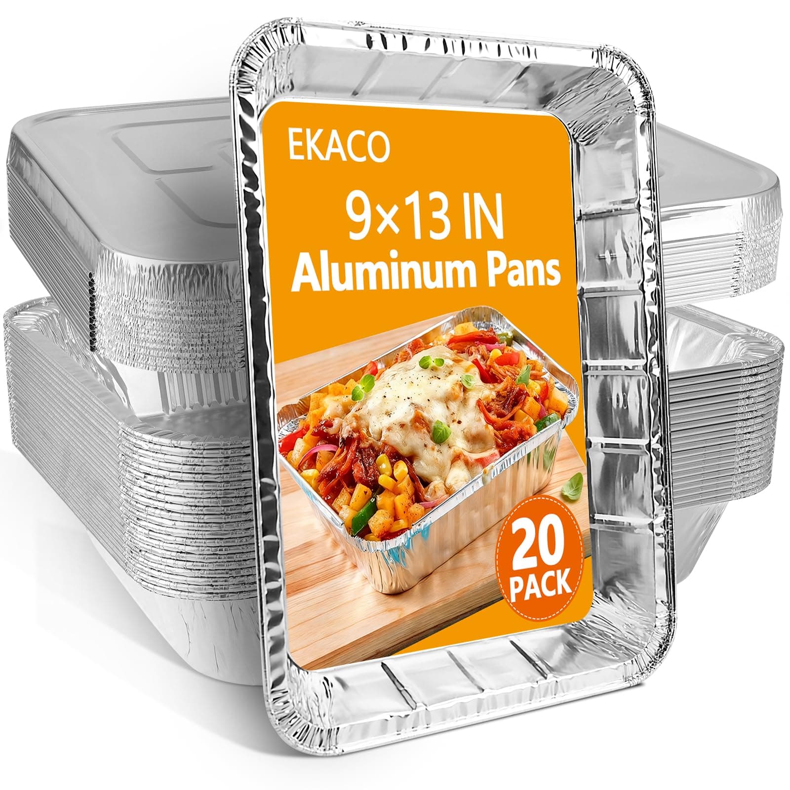 9x13 Aluminum Pans with Lids, Heavy Duty Disposable Aluminum Foil Pans, 20 Pack Disposable Pans, Thickened Disposable Trays Half Size Tin Pans Foil Baking Tray for Cooking, Baking, Roasting