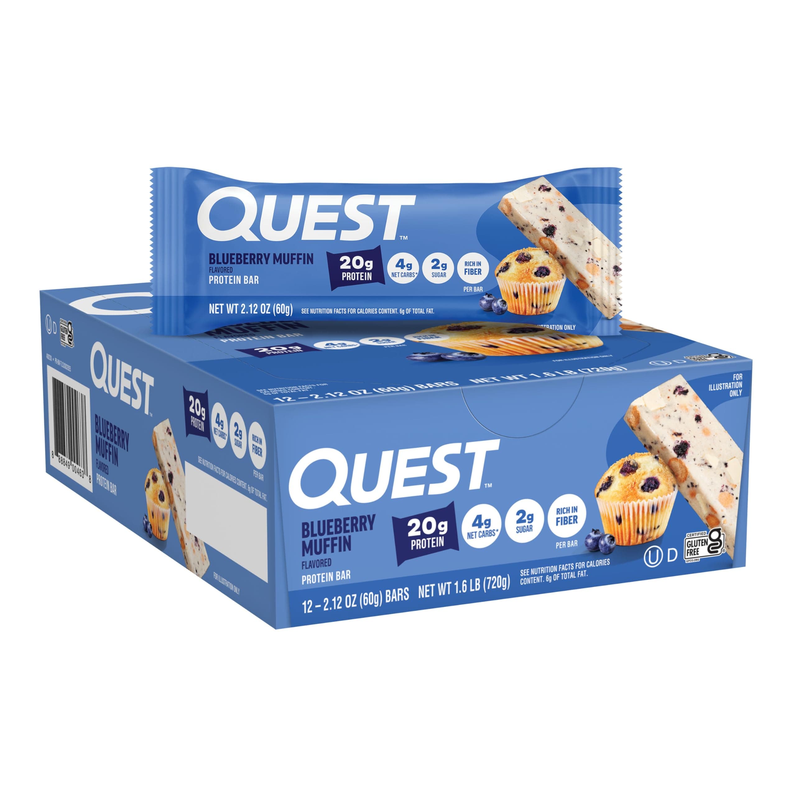 Quest Nutrition Protein Bar, Blueberry Muffin, 720g
