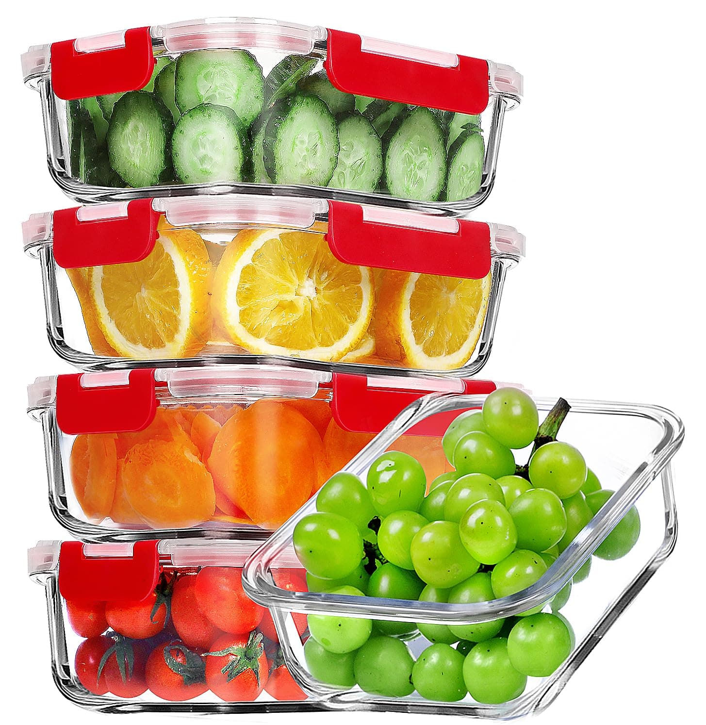 VERONES 5 PACK 36 OZ Glass Meal Prep Containers Set with Lids, Red