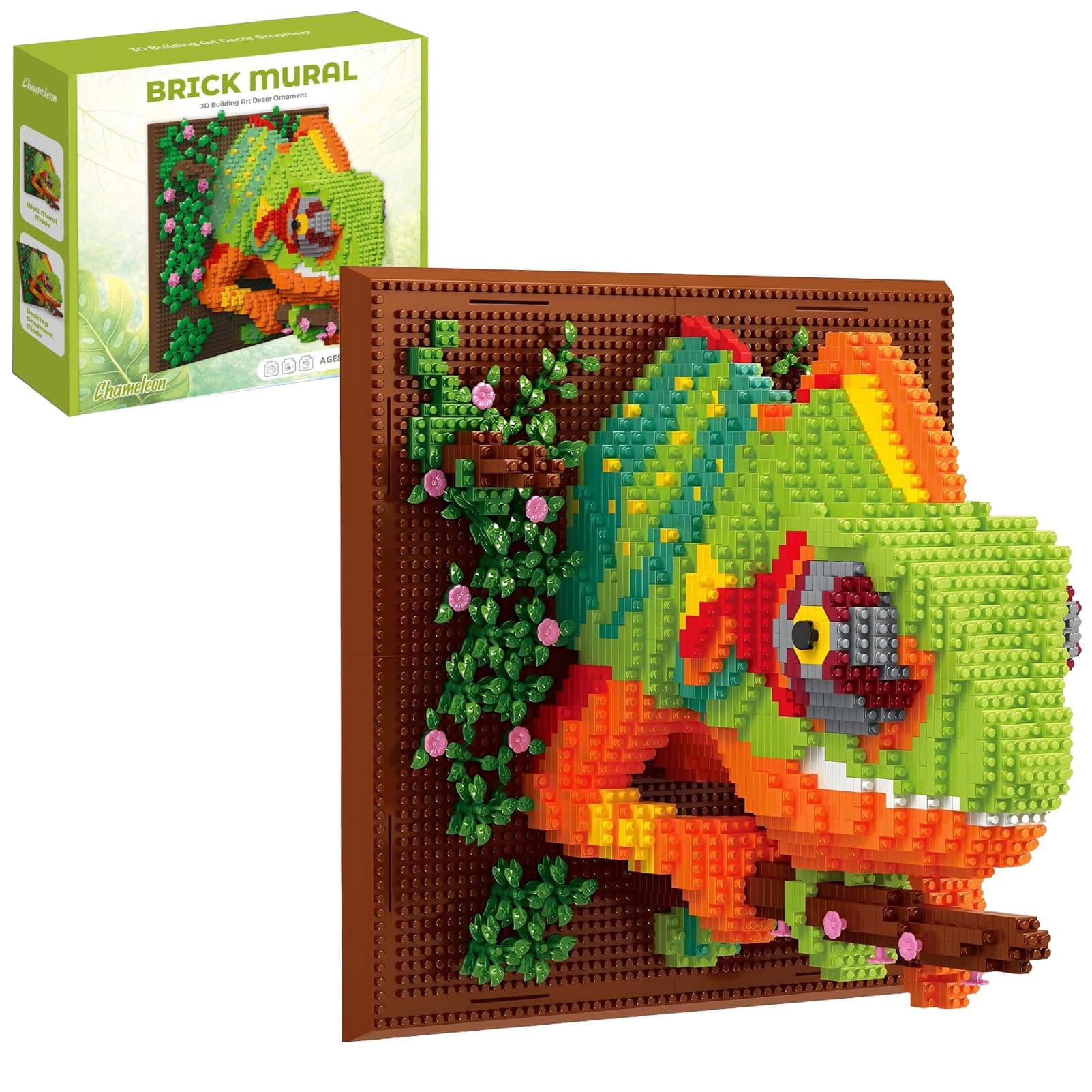 2688-Piece 3D Chameleon Sculpture Kit, Colorful Micro Building Bricks